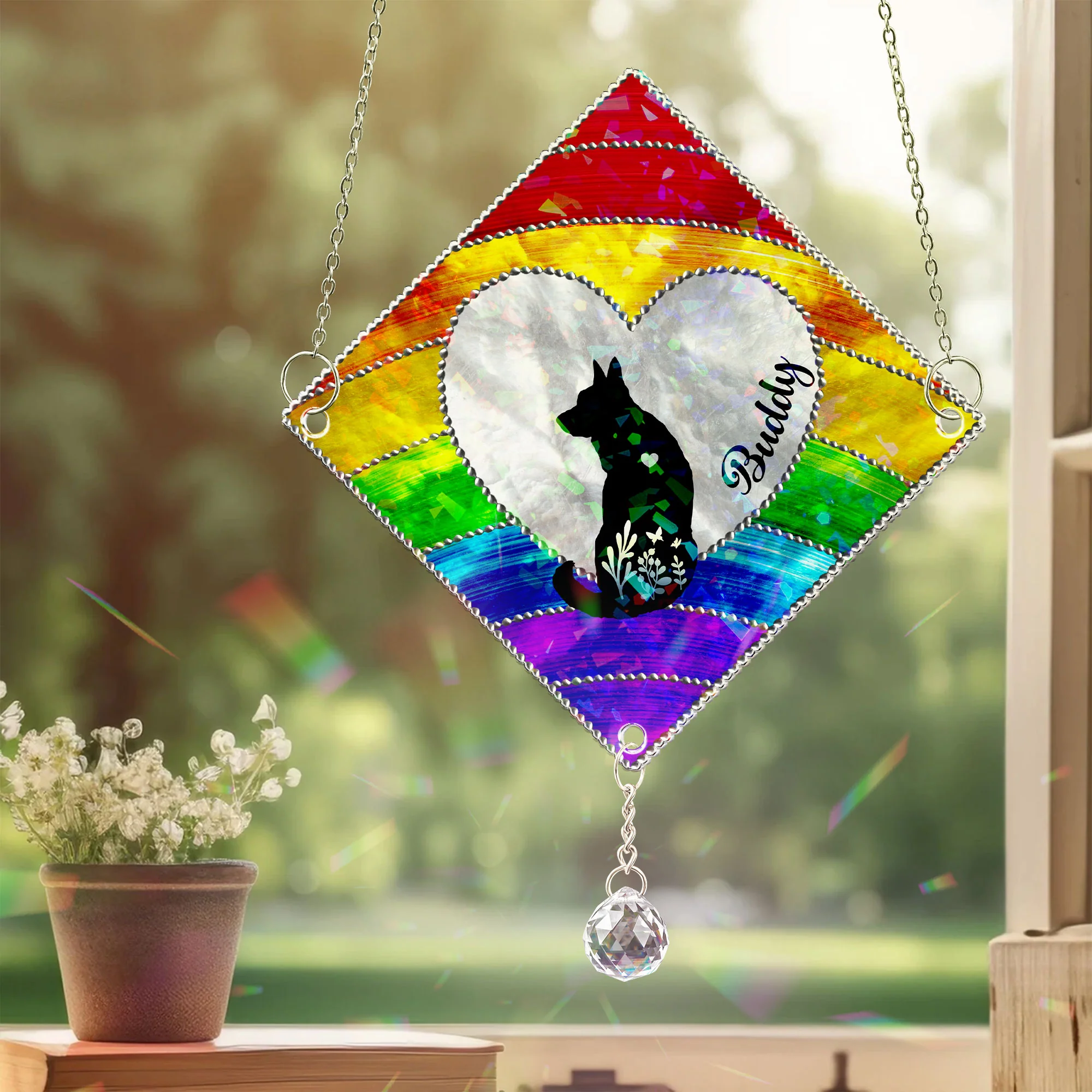 Loss Of Dog Silhouette - Personalized Acrylic Suncatcher With Crystal Ball Prism - Image 5