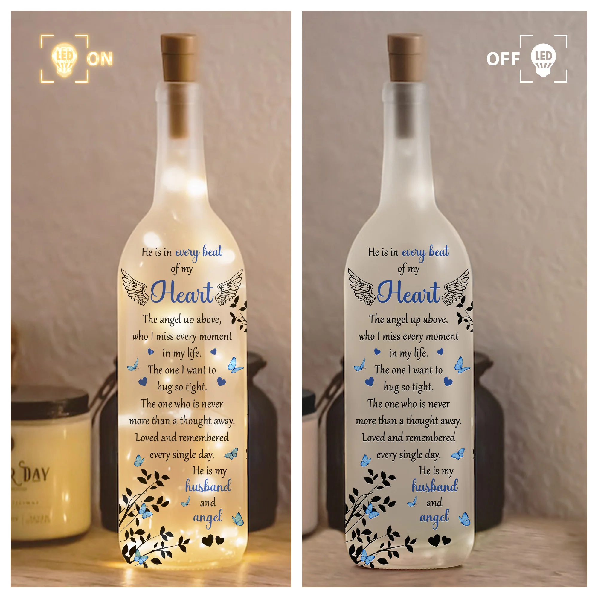 Loss Of Husband Memorial He Is My Husband And Angel - Personalized Photo Bottle Lamp - Image 2