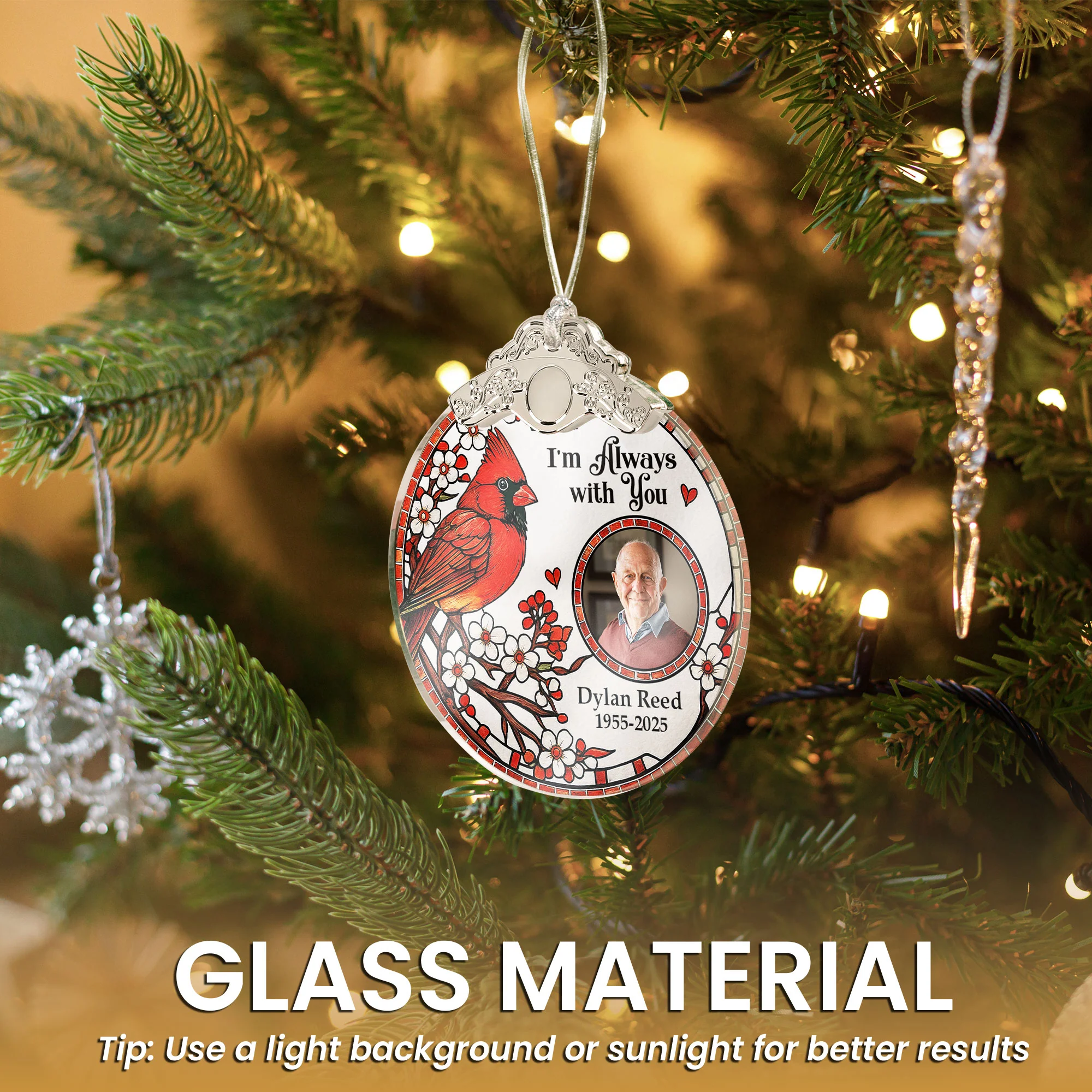 Loss Of Loved One I'm Always With You - Personalized Glass Photo Ornament With Silver Cap - Image 6