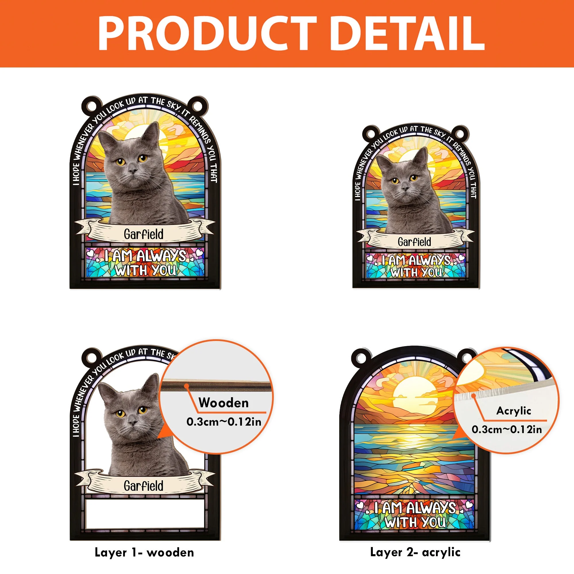 Loss Of Pet - I'm Always With You - Personalized Window Hanging Suncatcher Photo Ornament - Image 6