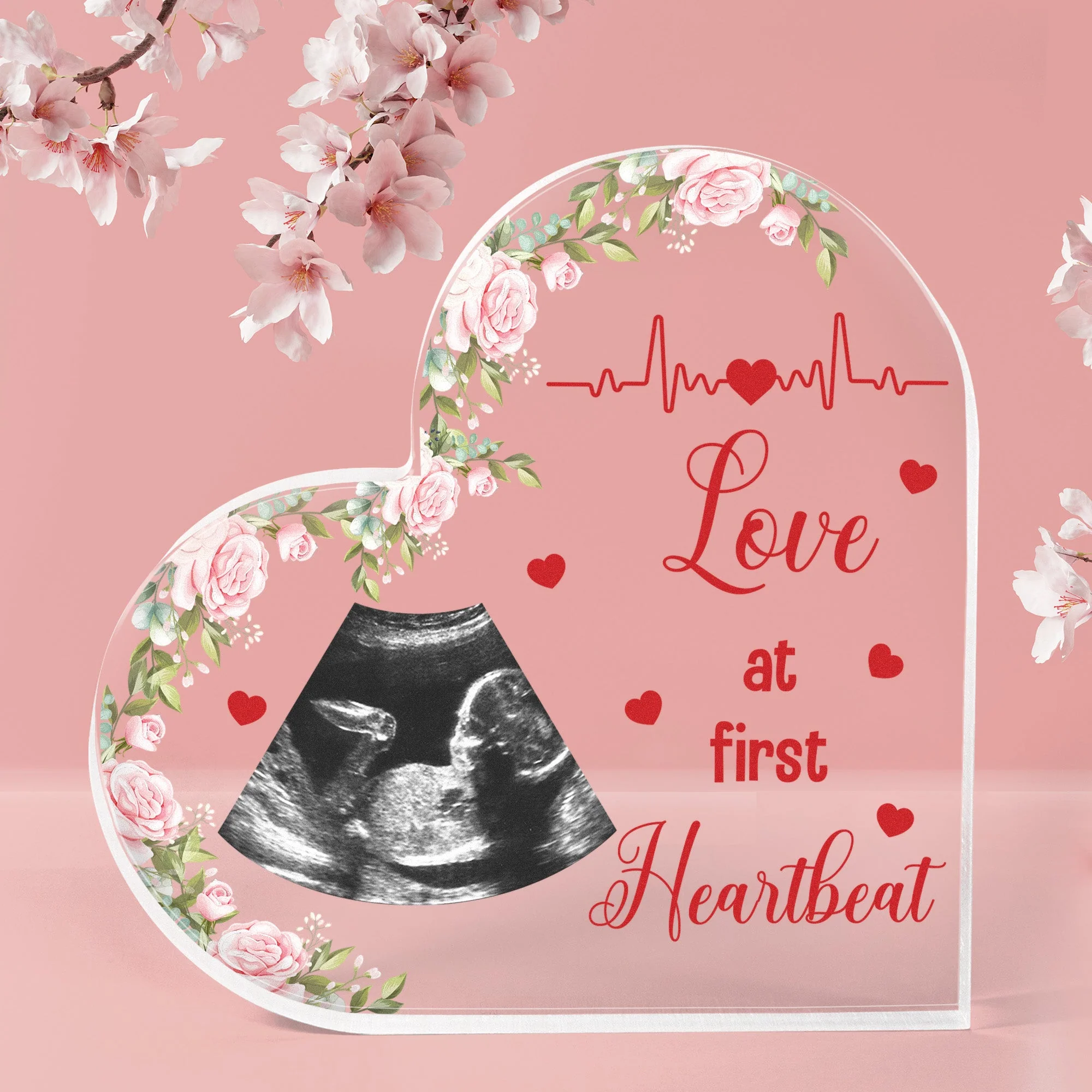 Love At First Heartbeat Baby Ultrasound New Mom - Personalized Photo Acrylic Plaque - Image 2
