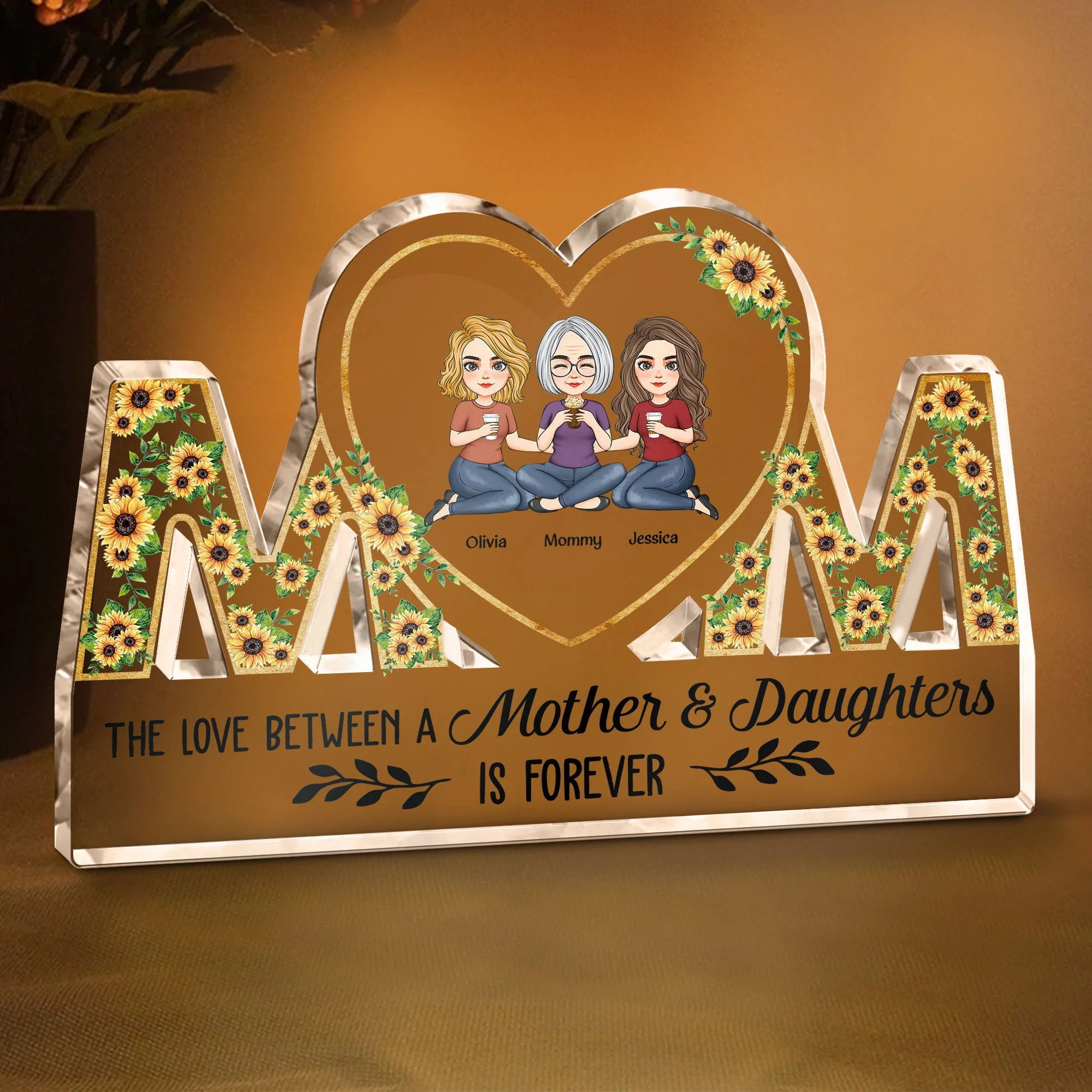 Love Between A Mother & Daughters Is Forever - Personalized Mom Shaped Acrylic Plaque - Image 2