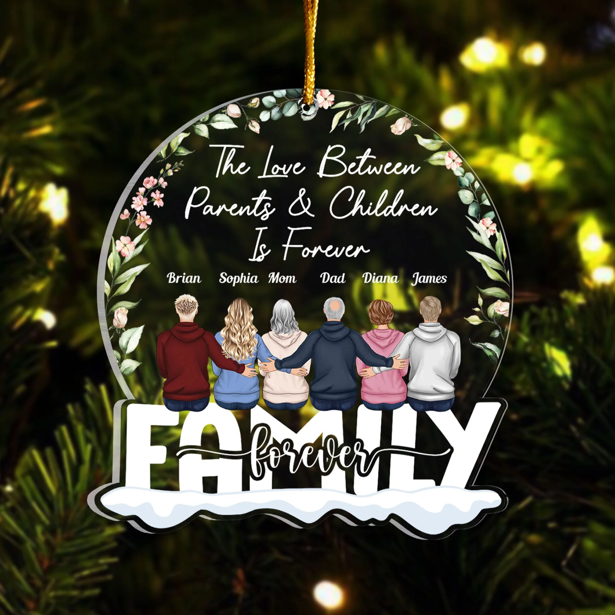 Love Between Parents & Children - Personalized Snow Globe Shaped Acrylic Ornament - Image 2