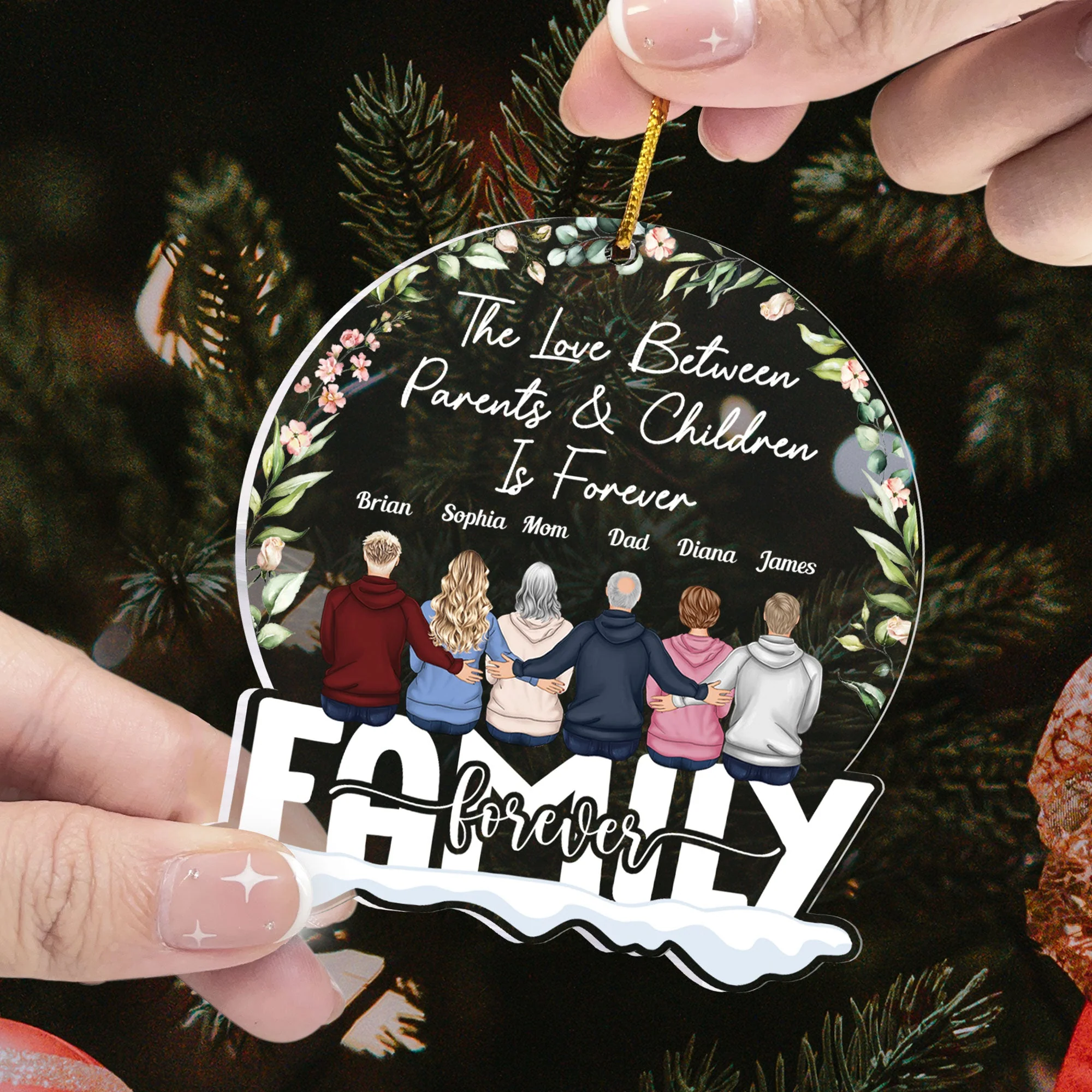 Love Between Parents & Children - Personalized Snow Globe Shaped Acrylic Ornament - Image 3