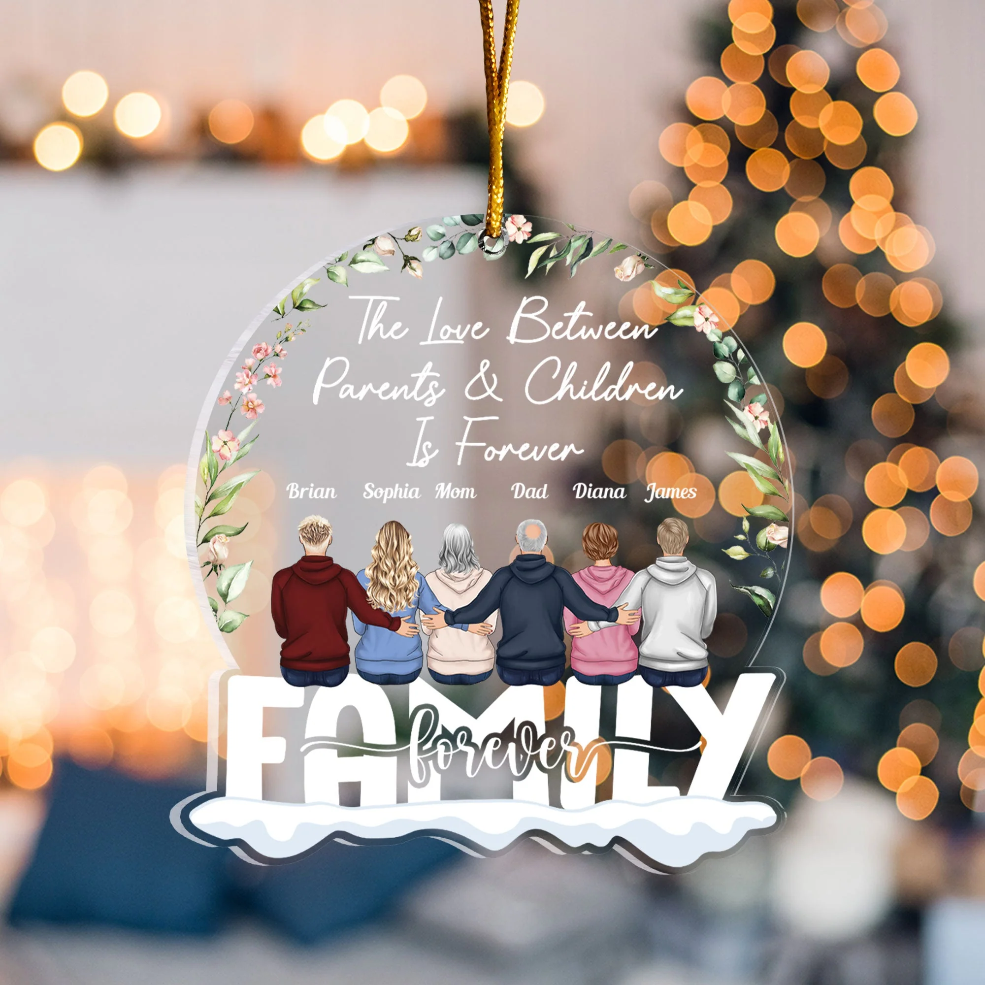 Love Between Parents & Children - Personalized Snow Globe Shaped Acrylic Ornament - Image 5