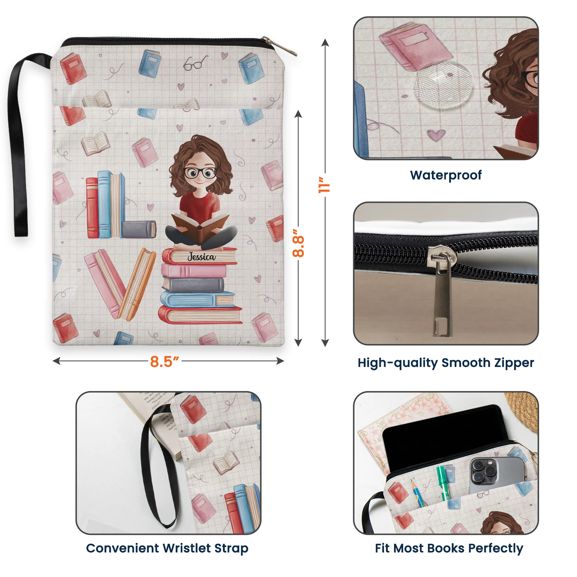 Love Book Cute Cartoon - Personalized Book Sleeve - Image 5