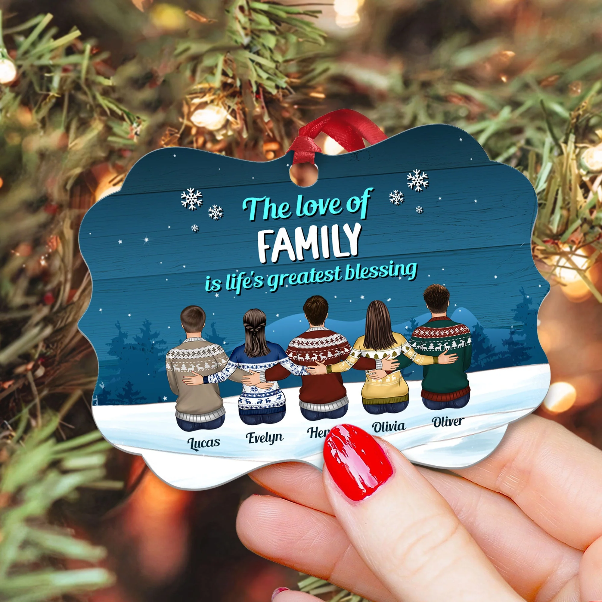Love Family Forever - Personalized Aluminum Ornament - Christmas Gift For Dad, Mom, Siblings, Sisters - Family Hugging - Image 3