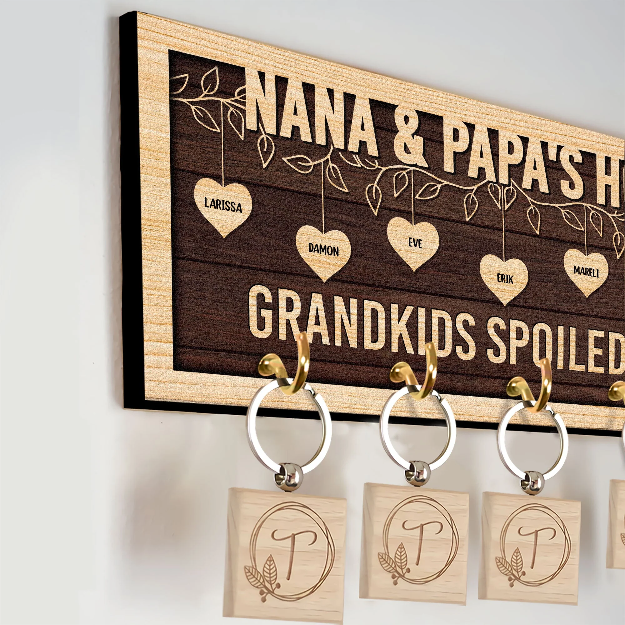 Love Grows Here - Personalized Key Hanger - Home Decor, Birthday, Loving Gift For Grandparents, Parents, Grandma & Grandpa - Image 4