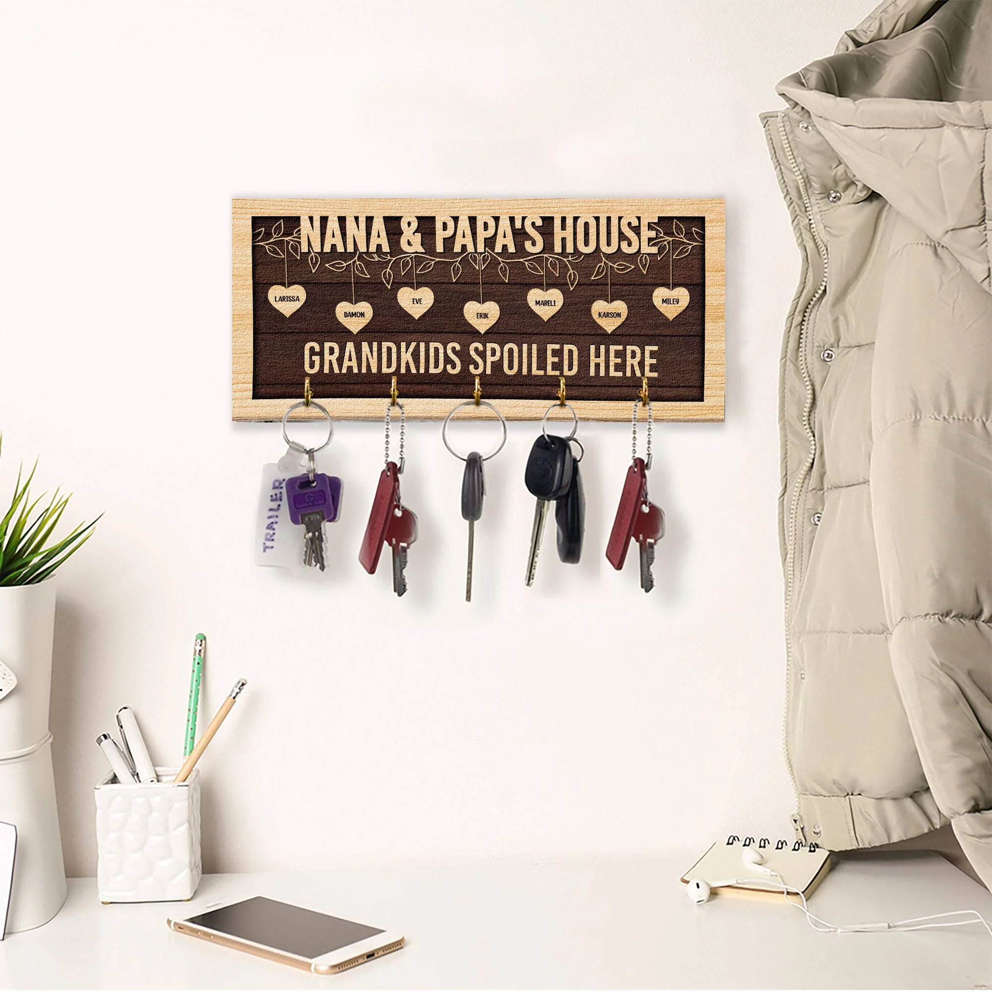 Love Grows Here - Personalized Key Hanger - Home Decor, Birthday, Loving Gift For Grandparents, Parents, Grandma & Grandpa - Image 5