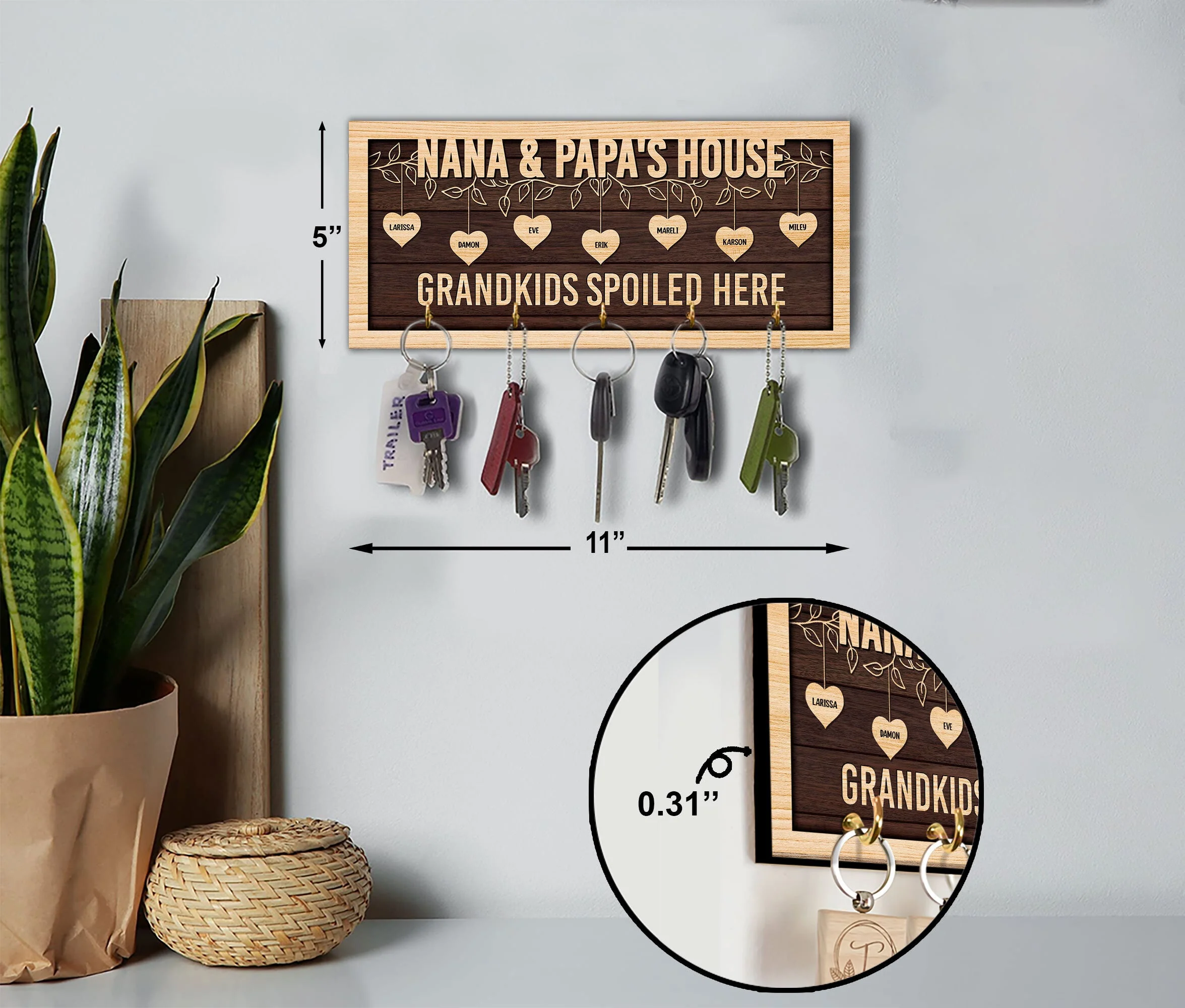 Love Grows Here - Personalized Key Hanger - Home Decor, Birthday, Loving Gift For Grandparents, Parents, Grandma & Grandpa - Image 6