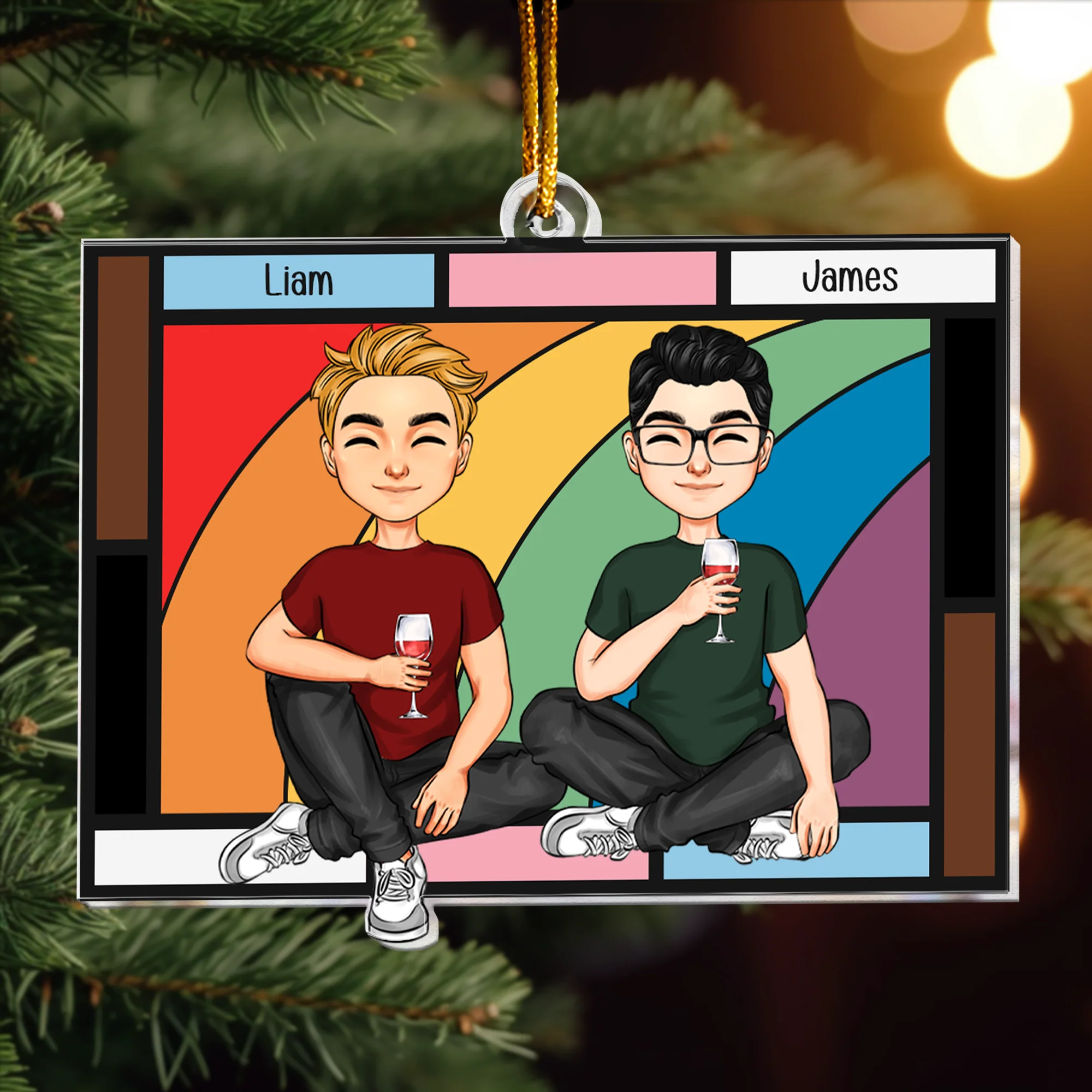 Love Is Love Rainbow Window Couple Friends - Personalized Acrylic Ornament - Image 2
