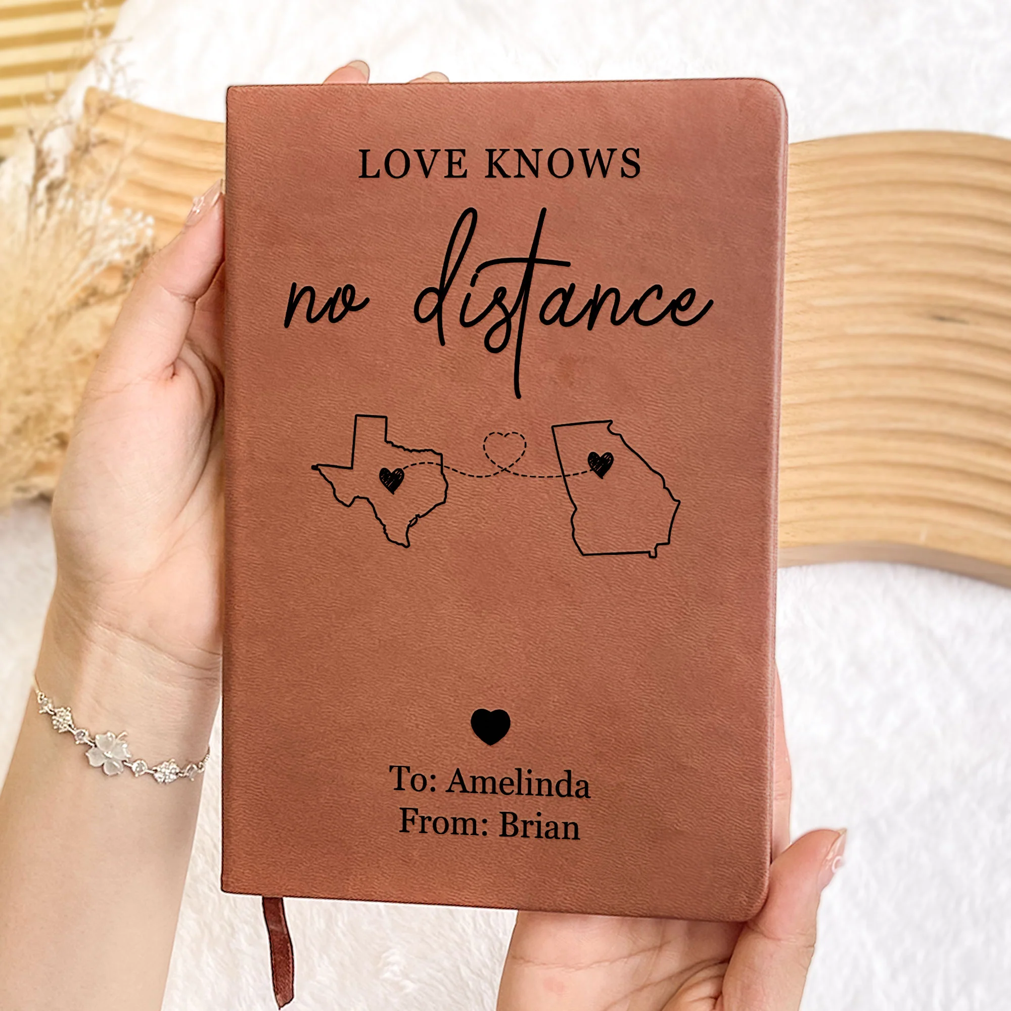 Love Knows No Distance Long Distance Relationship Gift - Personalized Leather Journal - Image 2