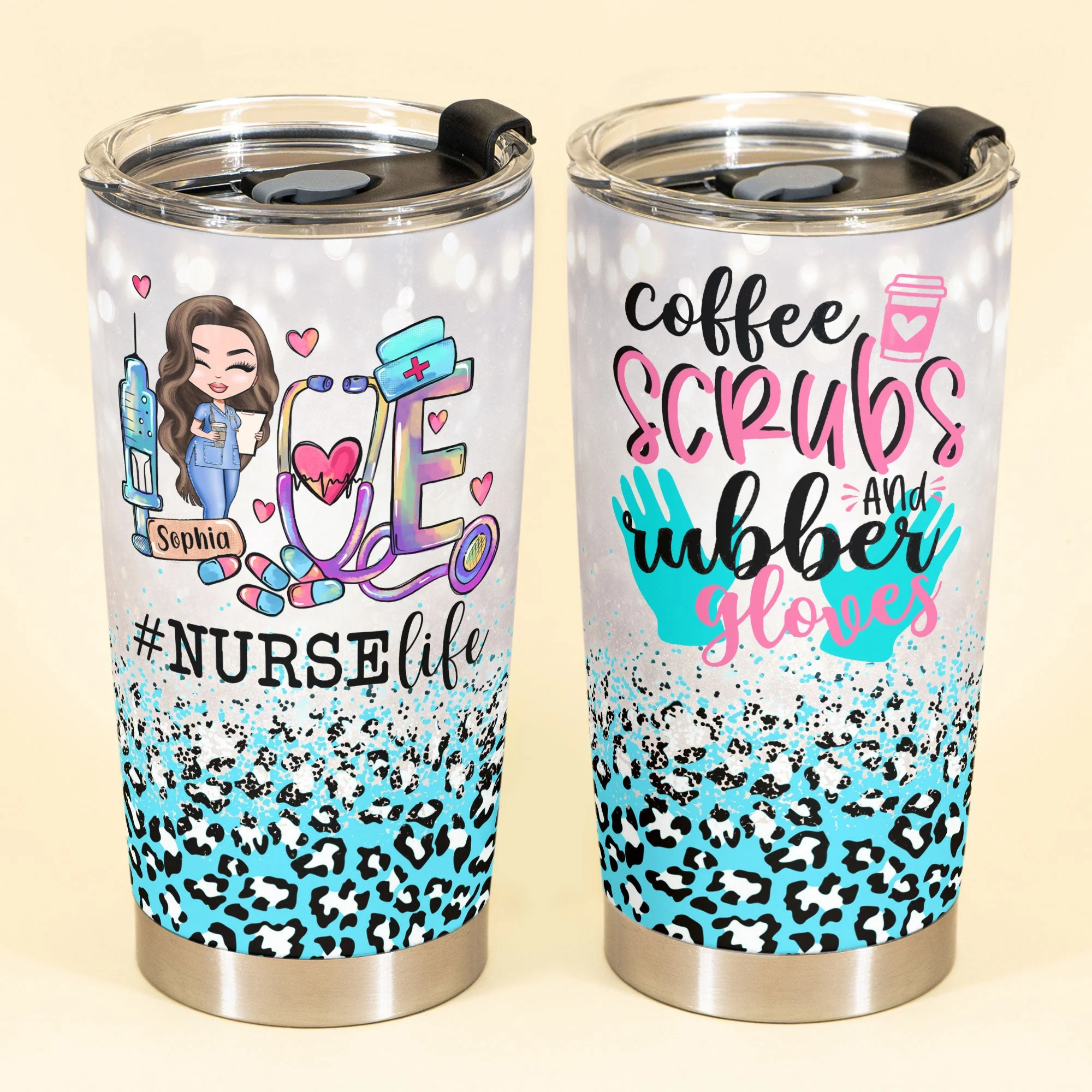 Love Nurselife Scrubs - Personalized Tumbler Cup - Gift For Doctor & Nurse - Cartoon Nurse - Image 2