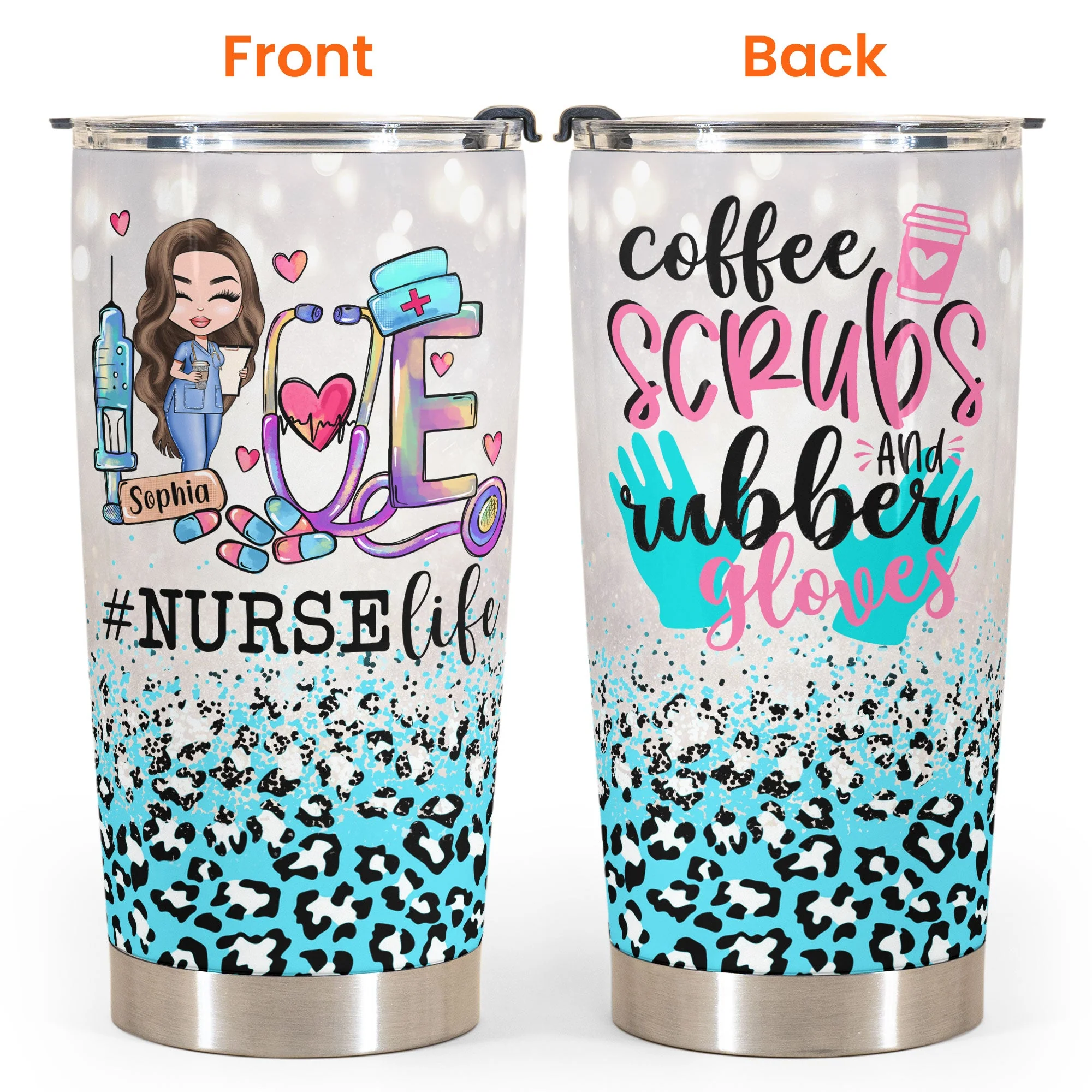 Love Nurselife Scrubs - Personalized Tumbler Cup - Gift For Doctor & Nurse - Cartoon Nurse - Image 4