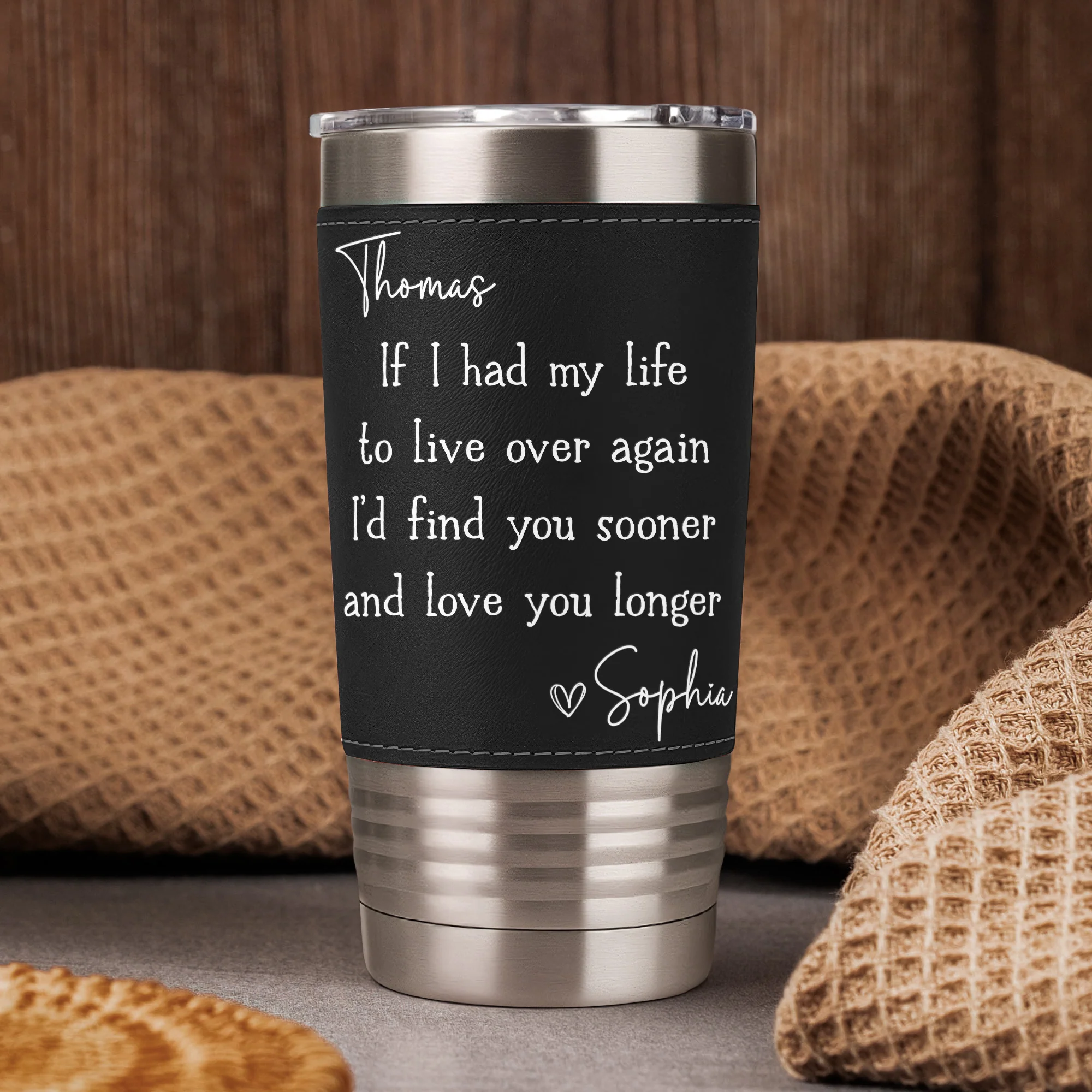 Love You Longer Anniversary Gift Valentine's Day Gift For Husband - Personalized 20oz Leather Wrapped Tumbler - Image 3