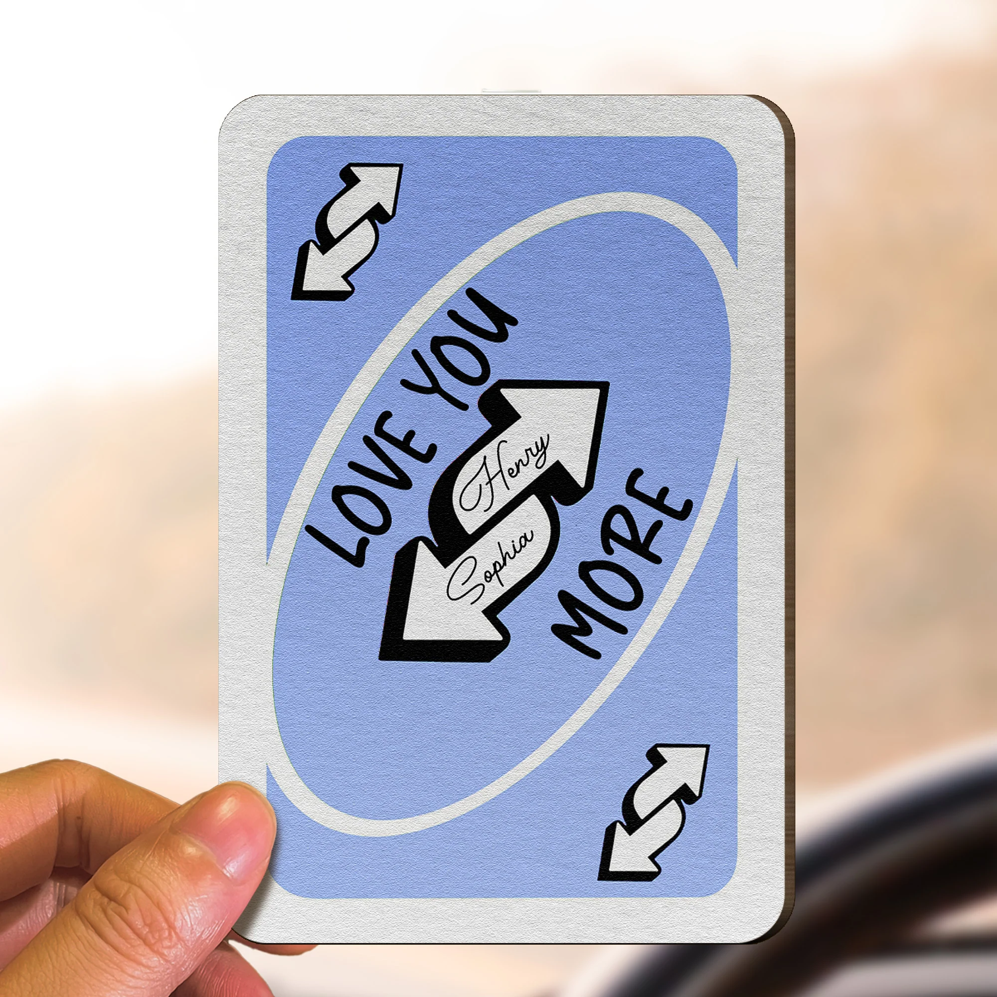 Love You More Playing Card Custom Couples Photo Trendy Gift - Personalized Wooden Photo Car Visor Clip - Image 6