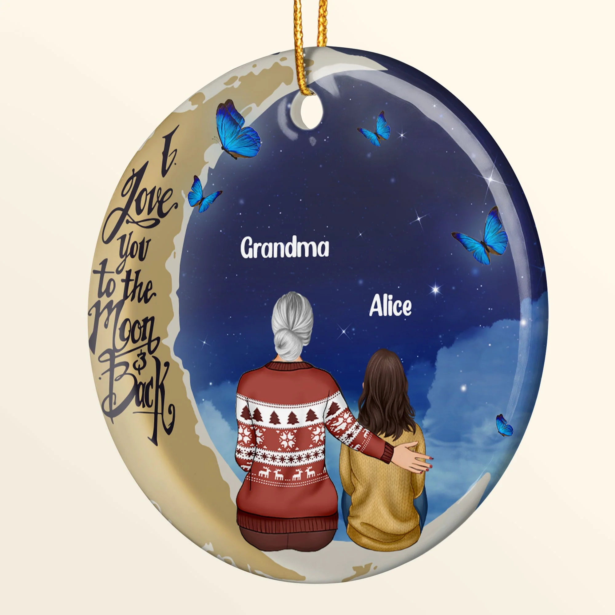 Love You To Moon & Back - Personalized Ceramic Ornament - Image 2