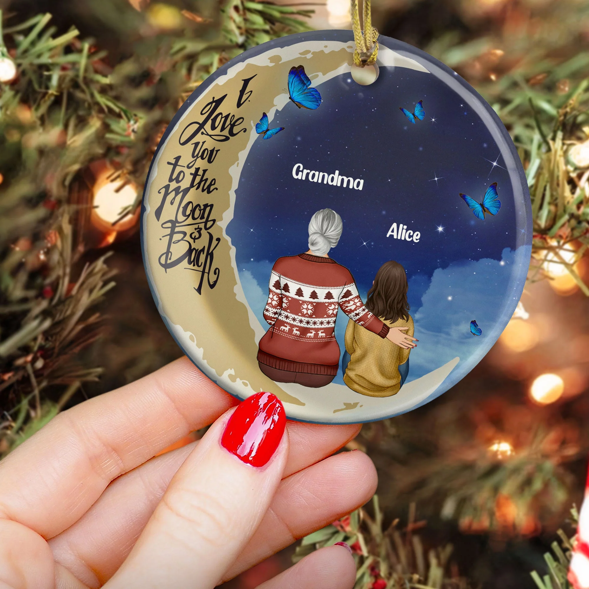 Love You To Moon & Back - Personalized Ceramic Ornament - Image 3