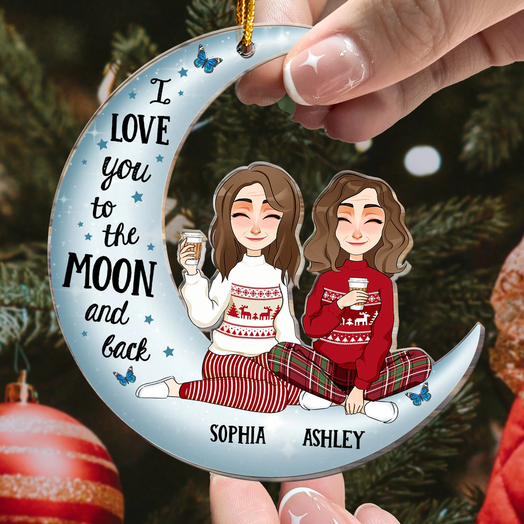 Love You To The Moon And Back - Personalized Acrylic Ornament - Image 3