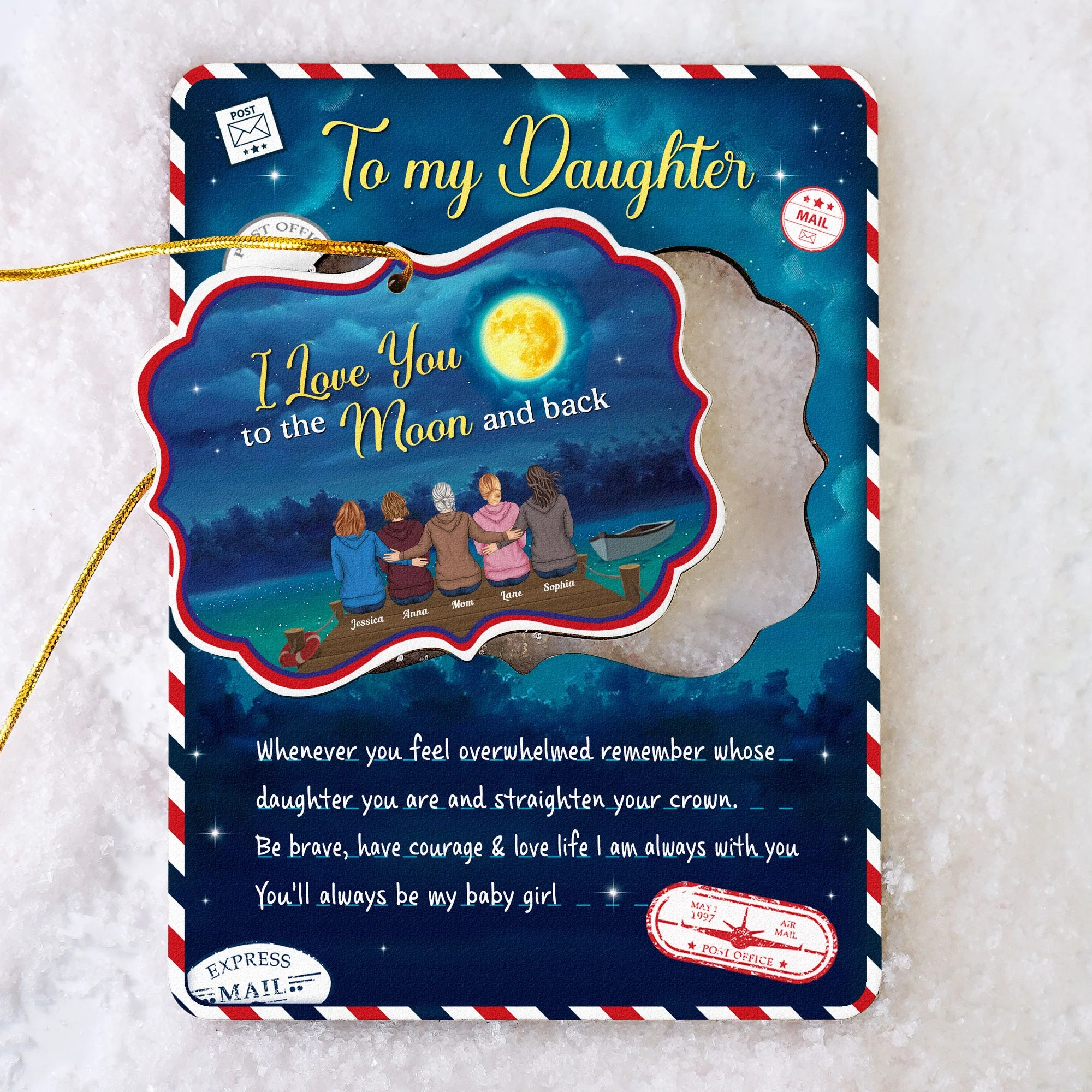 Love You To The Moon And Back - Personalized Christmas Wooden Card With Pop Our Ornament - Christmas Gift For Daughters, Sons - Image 2