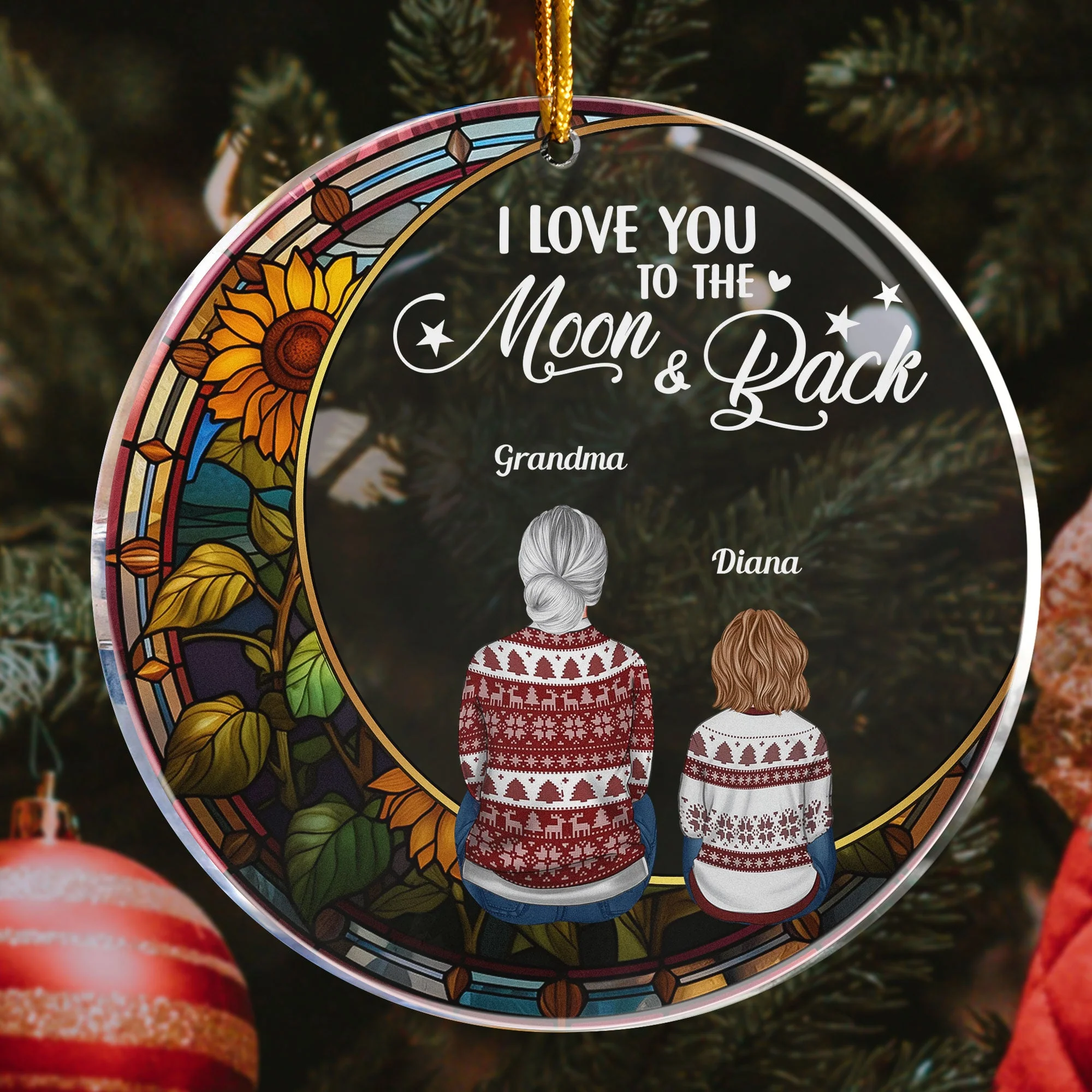 Love You To The Moon And Back - Personalized Circle Acrylic Ornament - Image 3