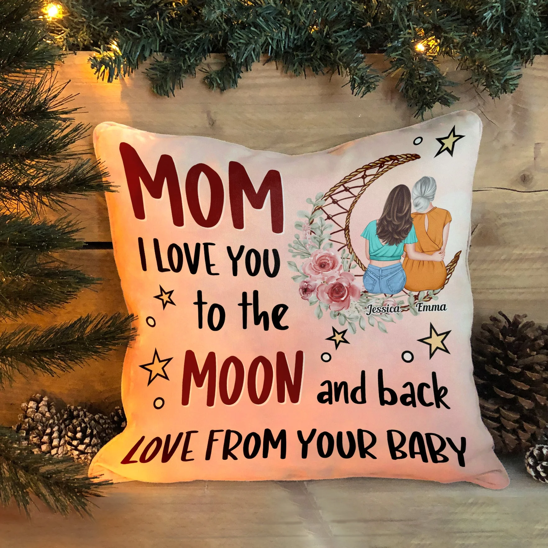 Love You To The Moon And Back - Personalized Pillow (Insert Included) - Birthday Mother's Day Gift For Mom, Mother-in-law, Bonus Mom - Gift From Daughter - Image 2