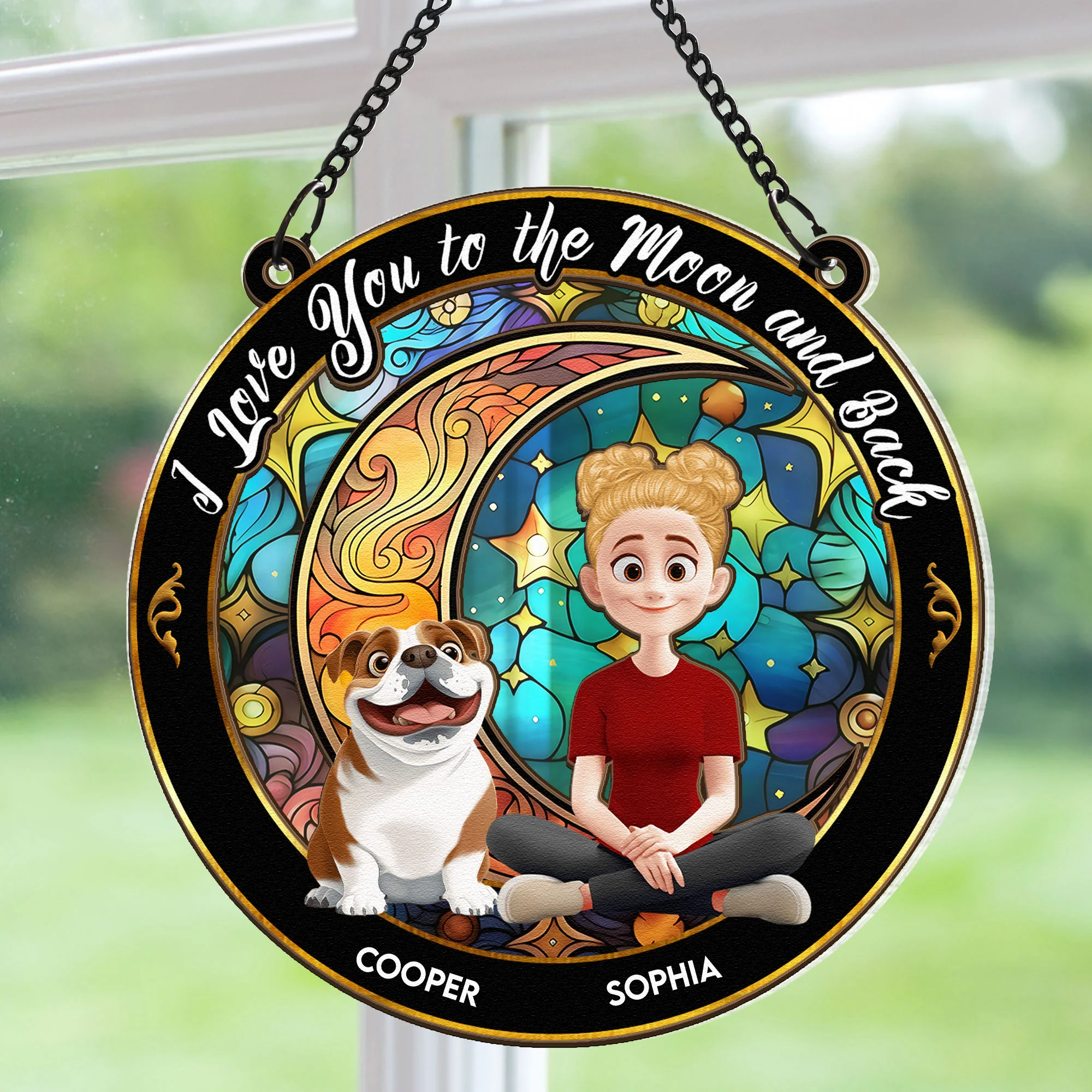 Love You To The Moon And Back - Personalized Window Hanging Suncatcher Ornament - Image 2