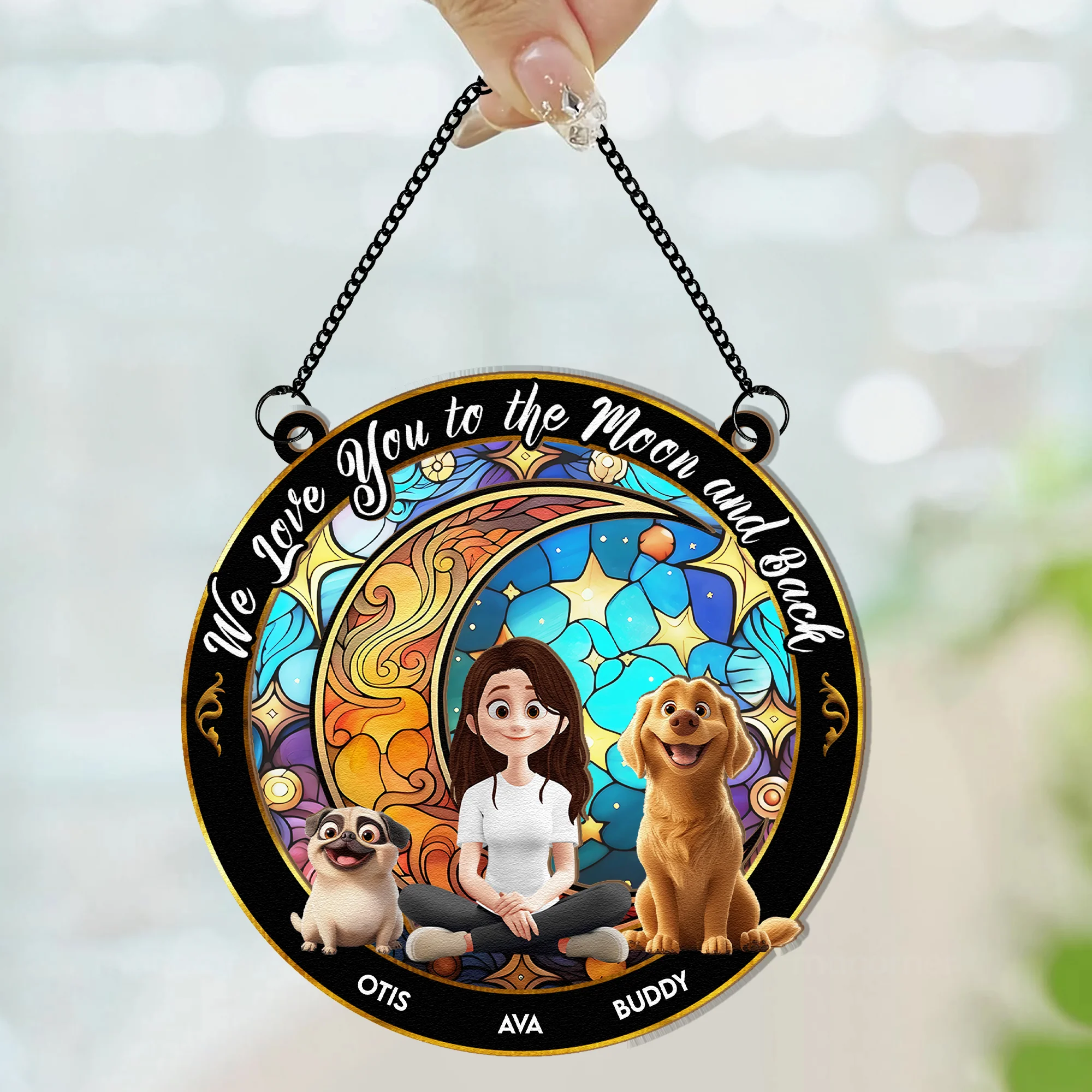 Love You To The Moon And Back - Personalized Window Hanging Suncatcher Ornament - Image 3