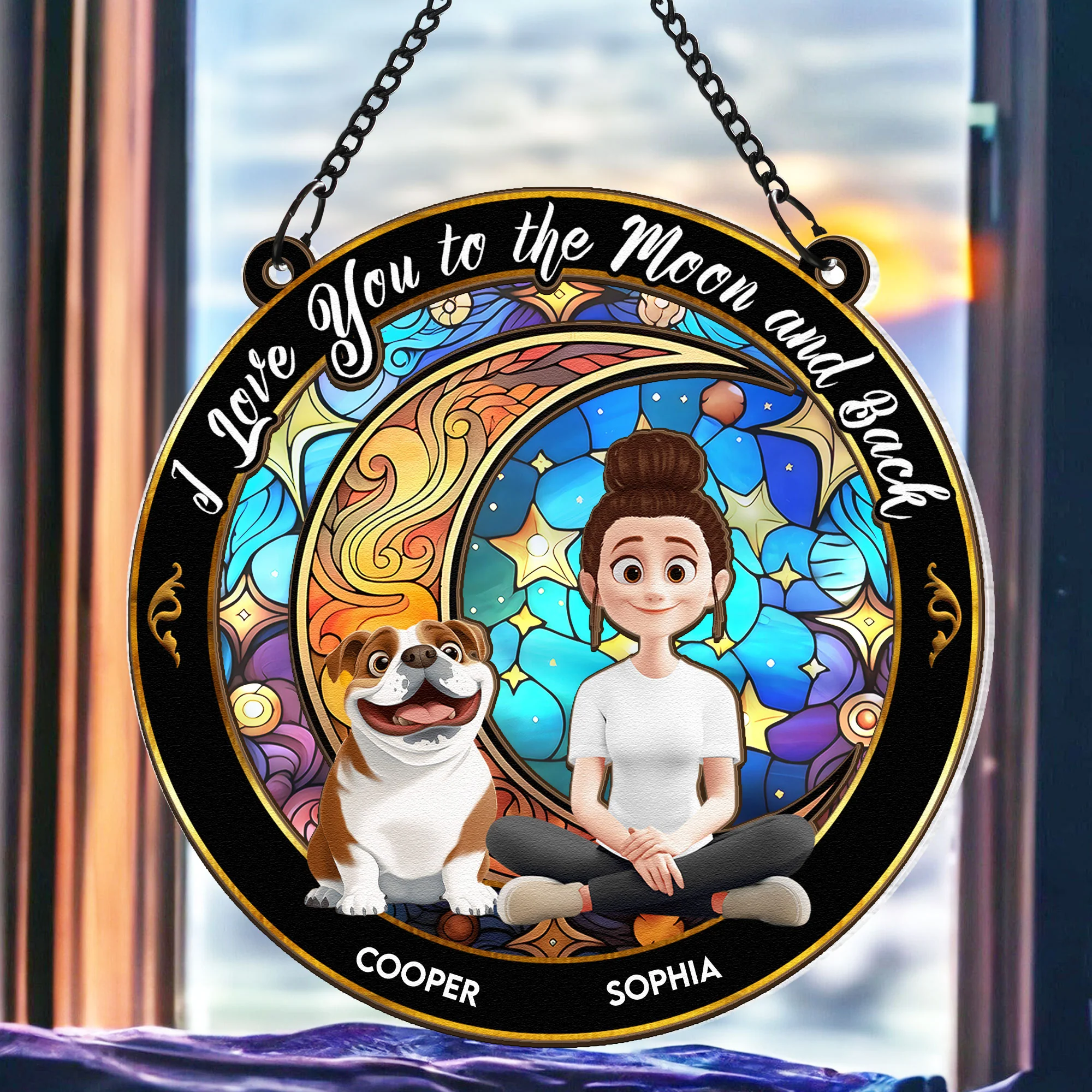 Love You To The Moon And Back - Personalized Window Hanging Suncatcher Ornament - Image 4