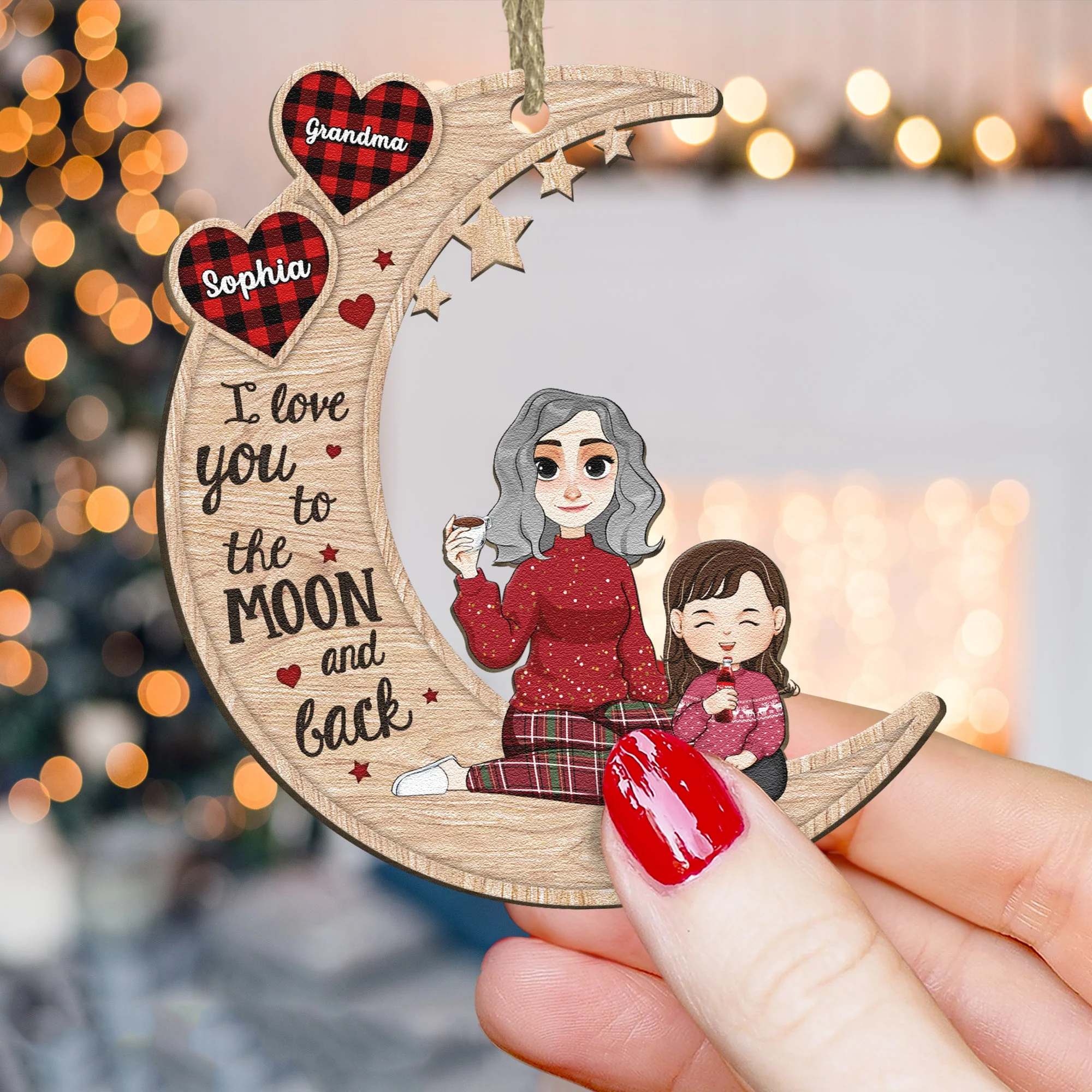 Love You To The Moon And Back - Ver 2 - Personalized Wooden Ornament - Image 2