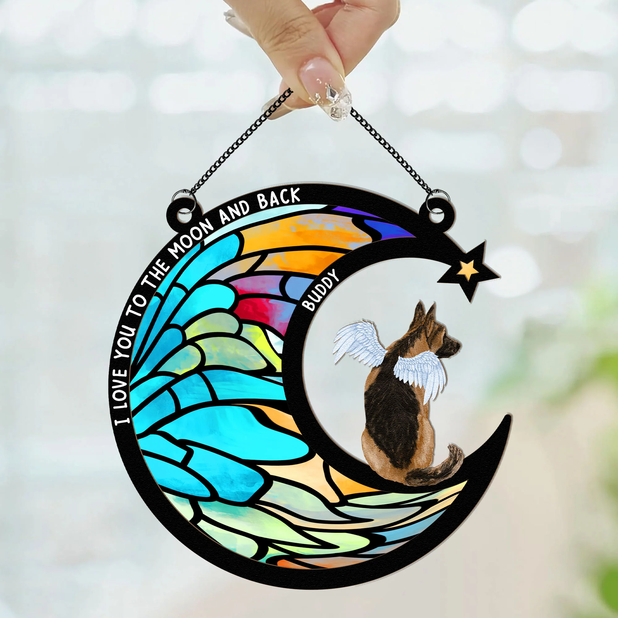 Love You To The Moon & Back - Personalized Window Hanging Suncatcher Ornament - Image 2