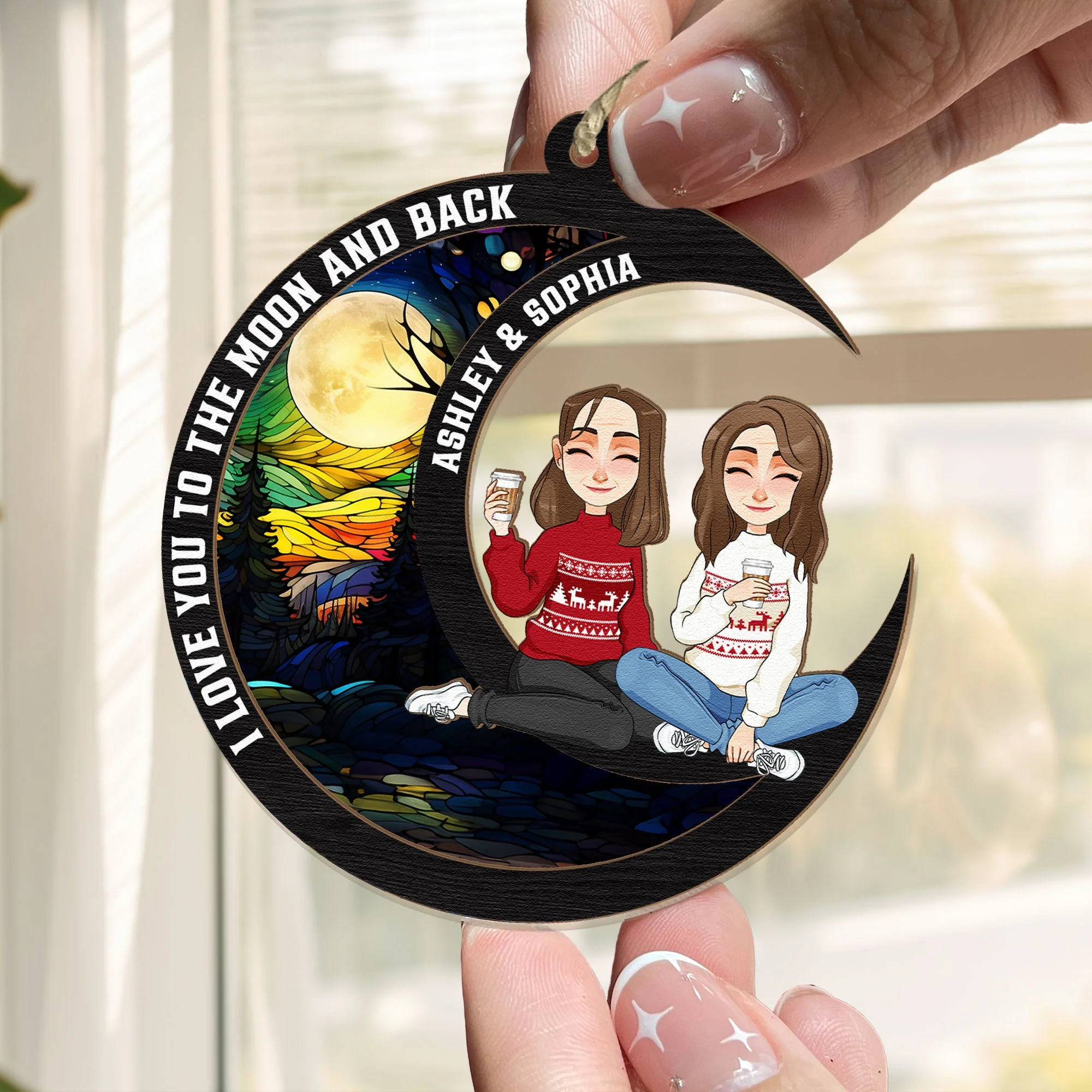 Love You To The Moon & Back - Sibling Version - Personalized Suncatcher Ornament - Image 2