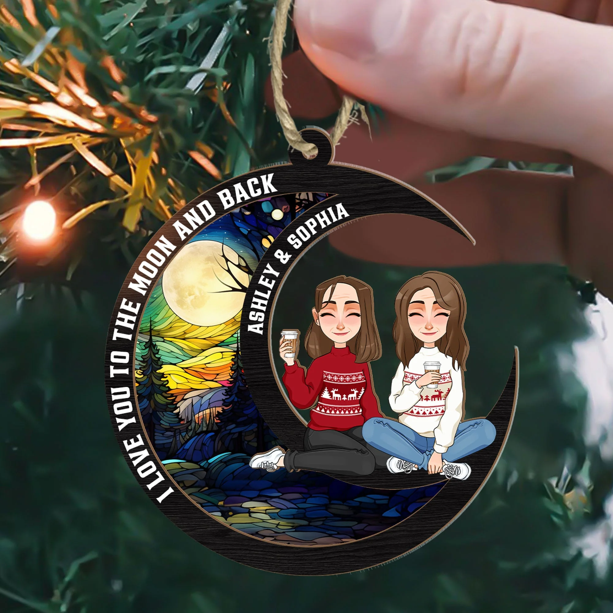 Love You To The Moon & Back - Sibling Version - Personalized Suncatcher Ornament - Image 3
