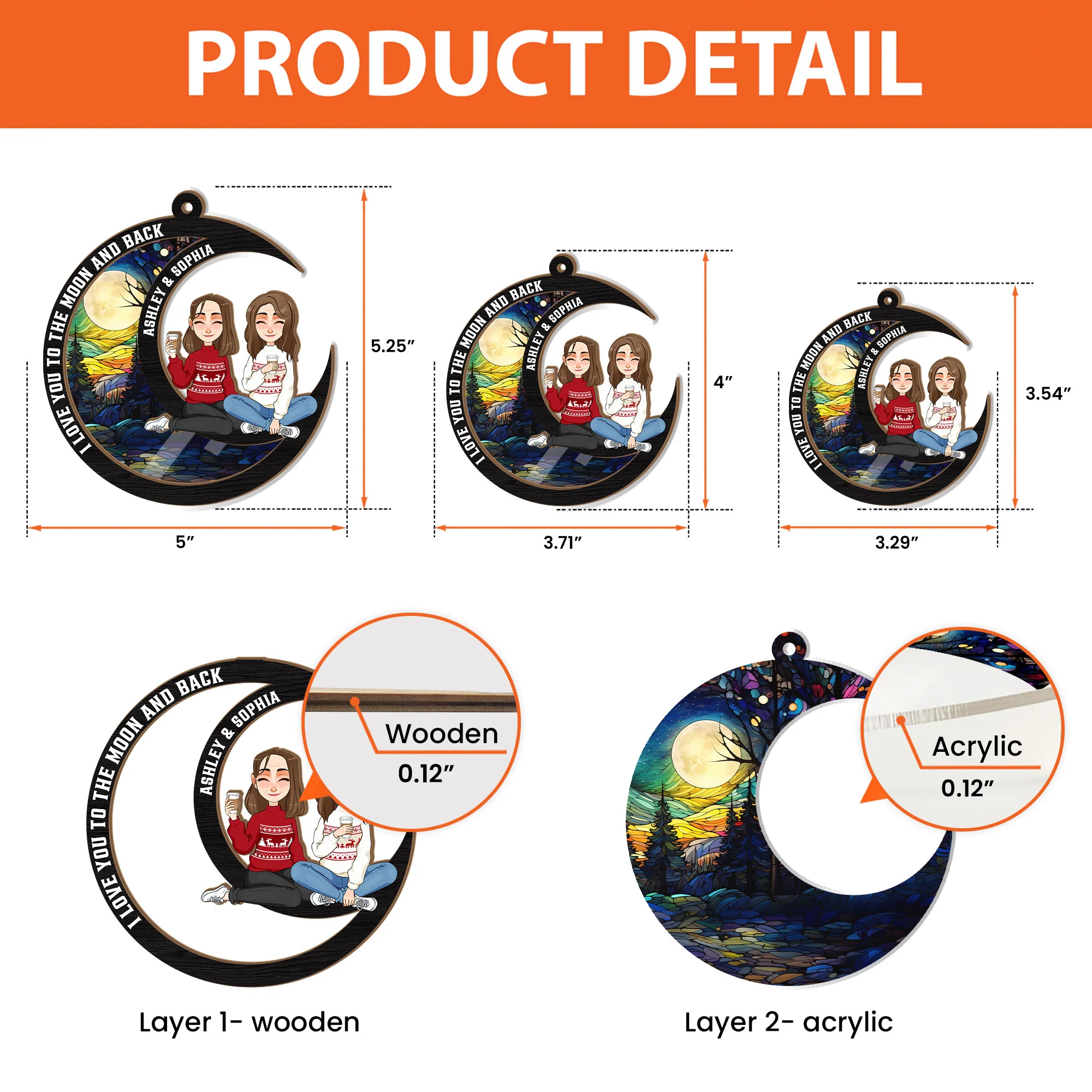 Love You To The Moon & Back - Sibling Version - Personalized Suncatcher Ornament - Image 5