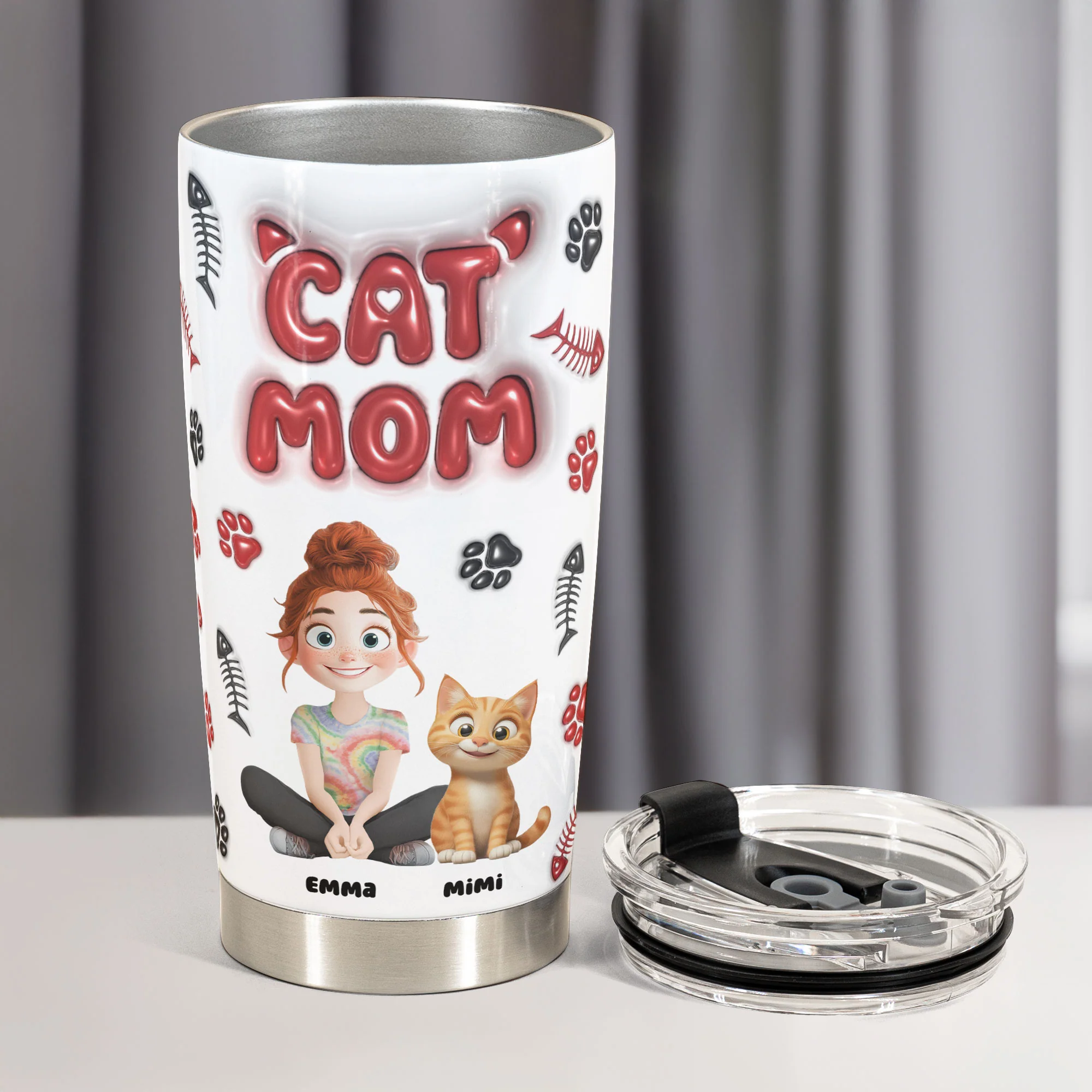 Lovely Cat Mom - Personalized Tumbler Cup - Image 2