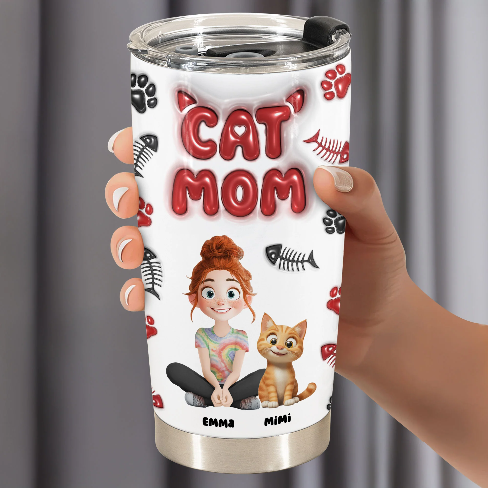 Lovely Cat Mom - Personalized Tumbler Cup - Image 3