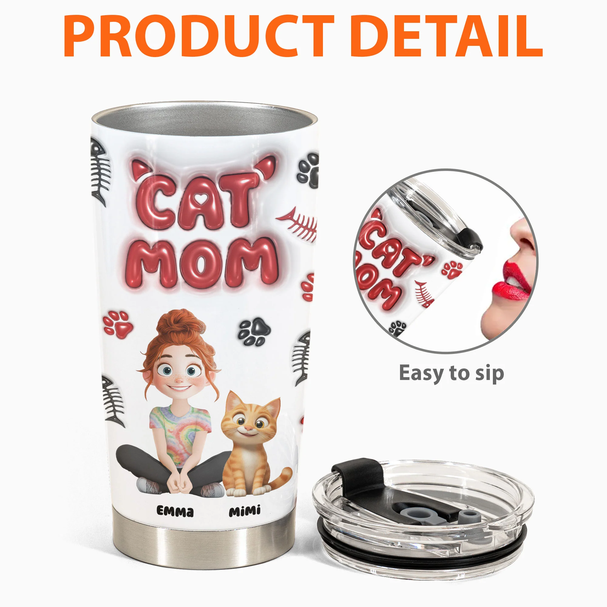 Lovely Cat Mom - Personalized Tumbler Cup - Image 4