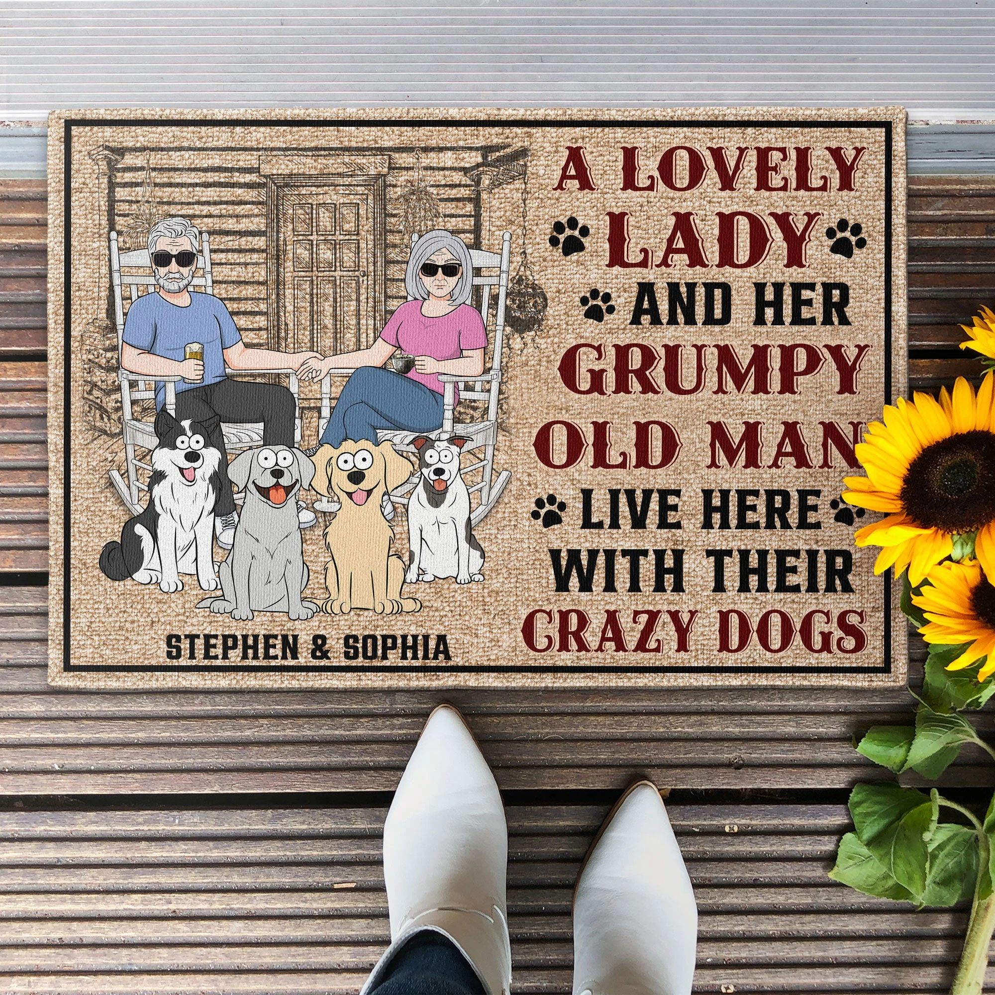Lovely Lady - Grumpy Old Man - Crazy Dogs - Personalized Doormat - Image 2