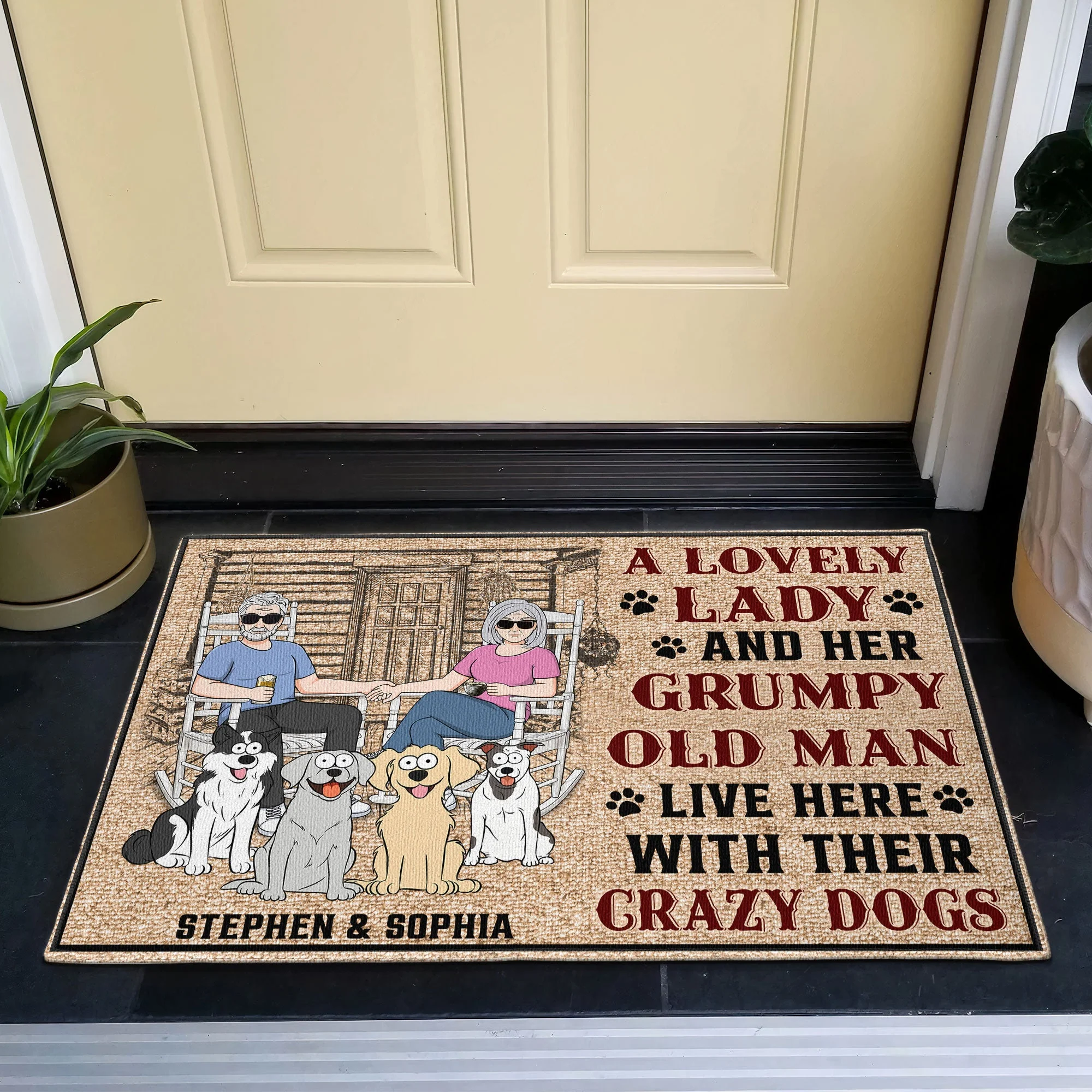 Lovely Lady - Grumpy Old Man - Crazy Dogs - Personalized Doormat - Image 4