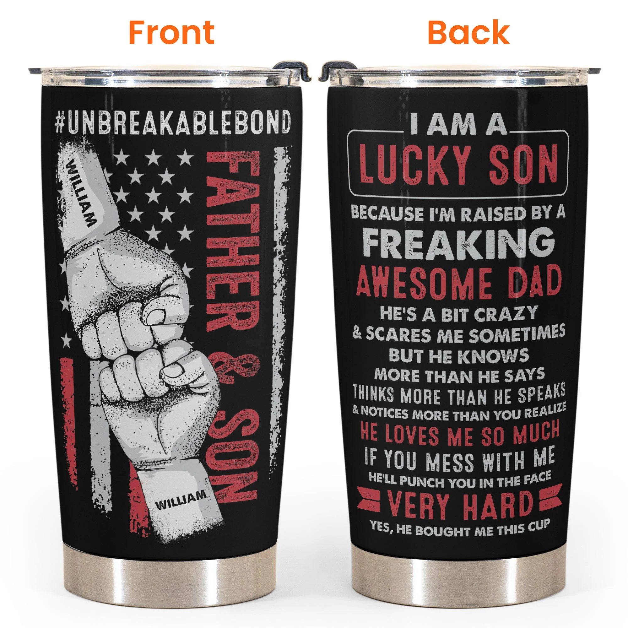 Lucky Son Of An Awesome Dad - Personalized Tumbler Cup - Christmas, Birthday Gift For Son - Image 7