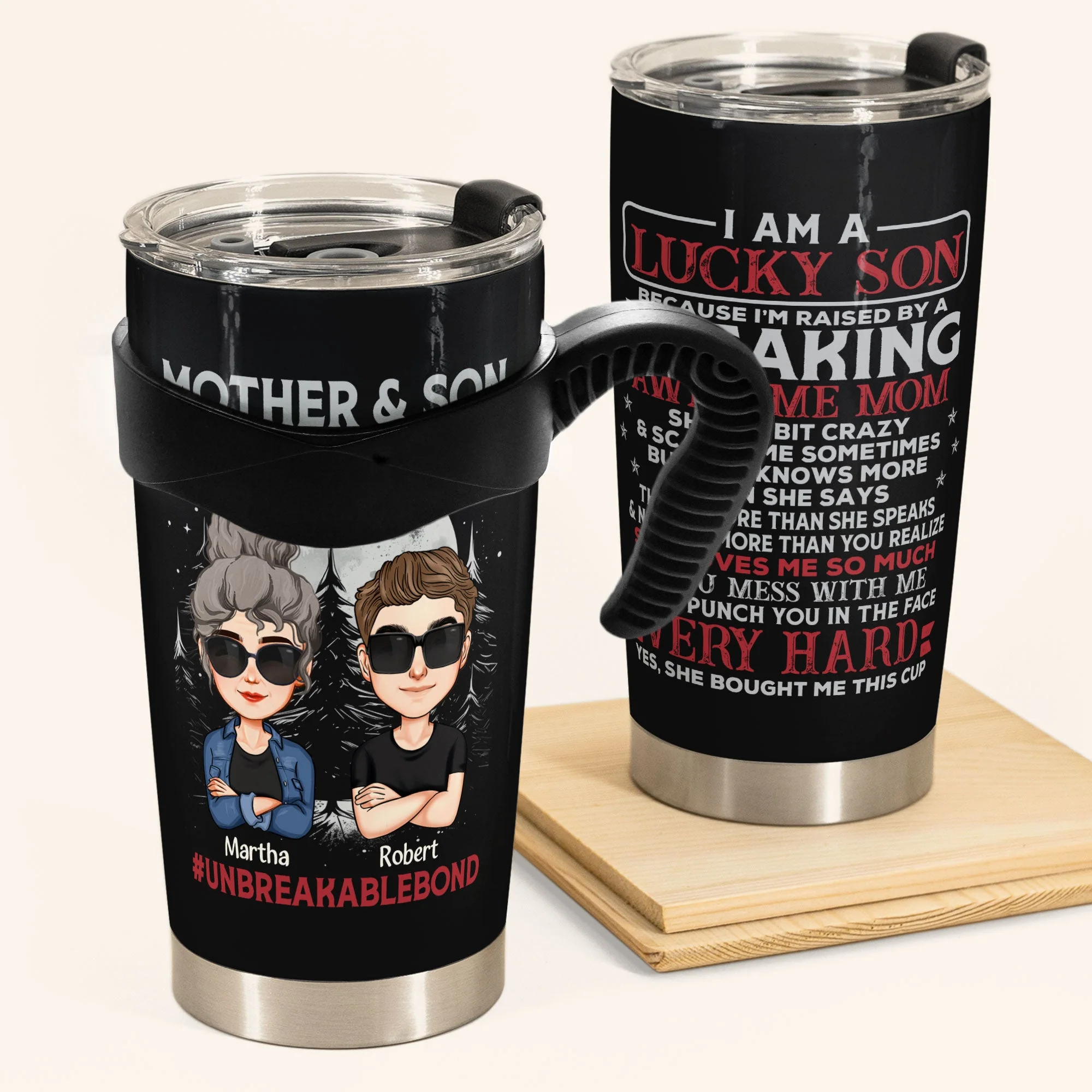 Lucky Son Of An Awesome Mom - Personalized Tumbler Cup - Image 2