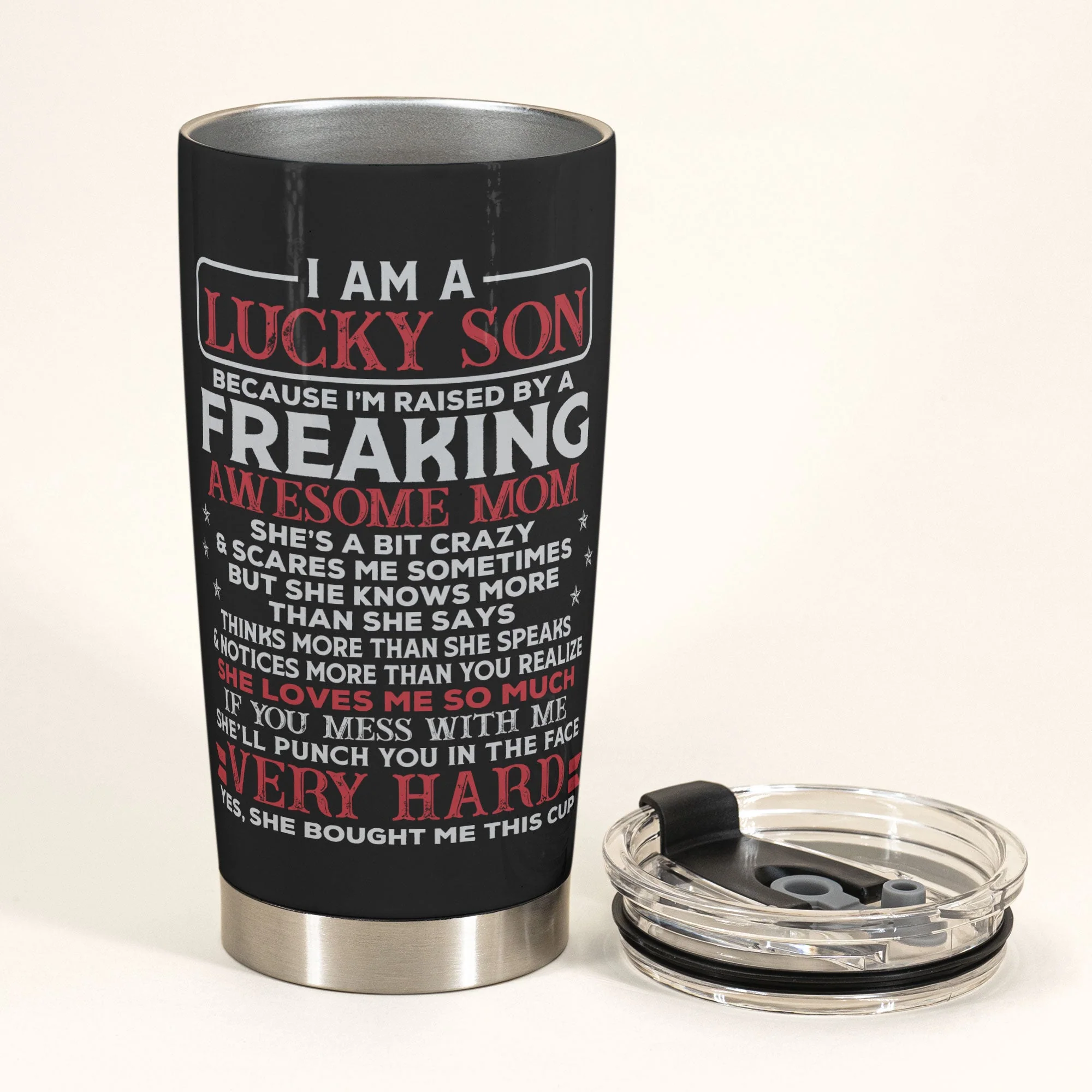 Lucky Son Of An Awesome Mom - Personalized Tumbler Cup - Image 3