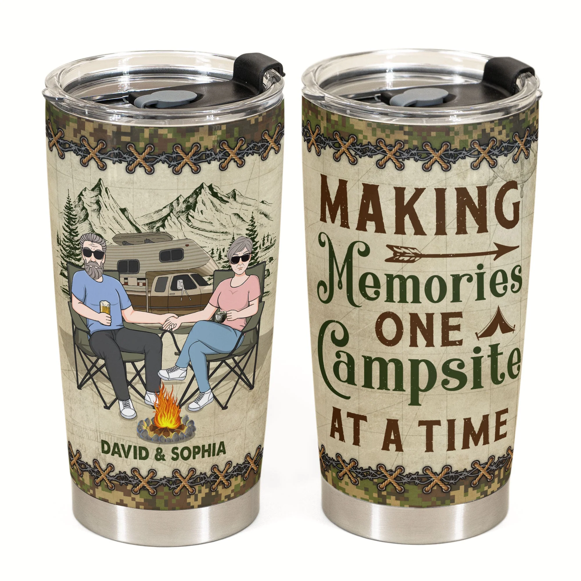 Making Memories One Campsite At A Time - Personalized Tumbler Cup - Anniversary, Birthday Gift For Couple, Boyfriends, Girlfriends, Wife, Husband - Image 3