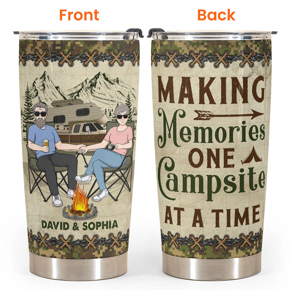 Making Memories One Campsite At A Time - Personalized Tumbler Cup - Anniversary, Birthday Gift For Couple, Boyfriends, Girlfriends, Wife, Husband - Image 4