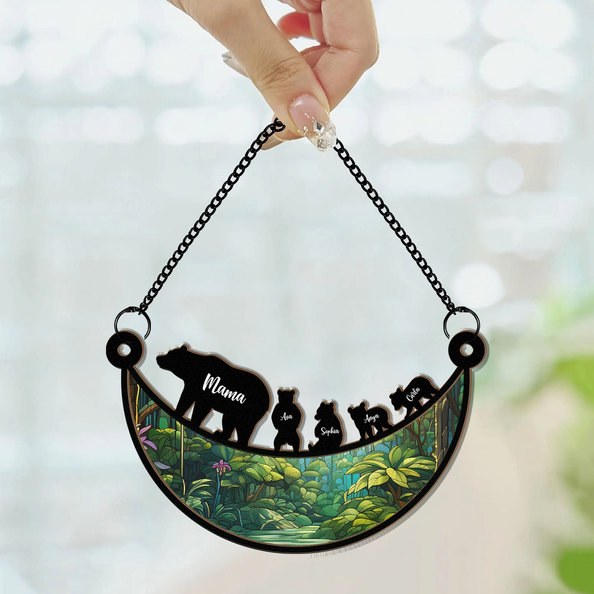 Mama Bear On The Moon - Personalized Window Hanging Suncatcher Ornament - Image 2
