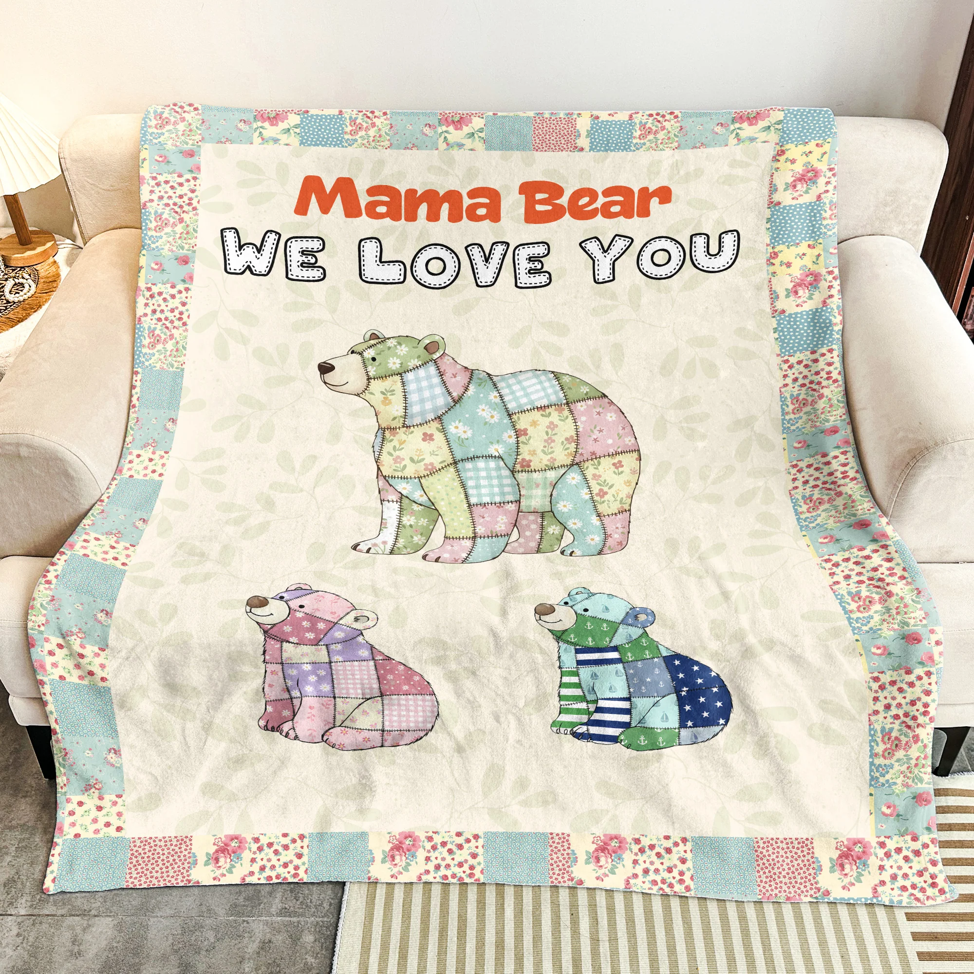 Mama Bear We Love You Patchwork Print - Personalized Blanket - Image 3