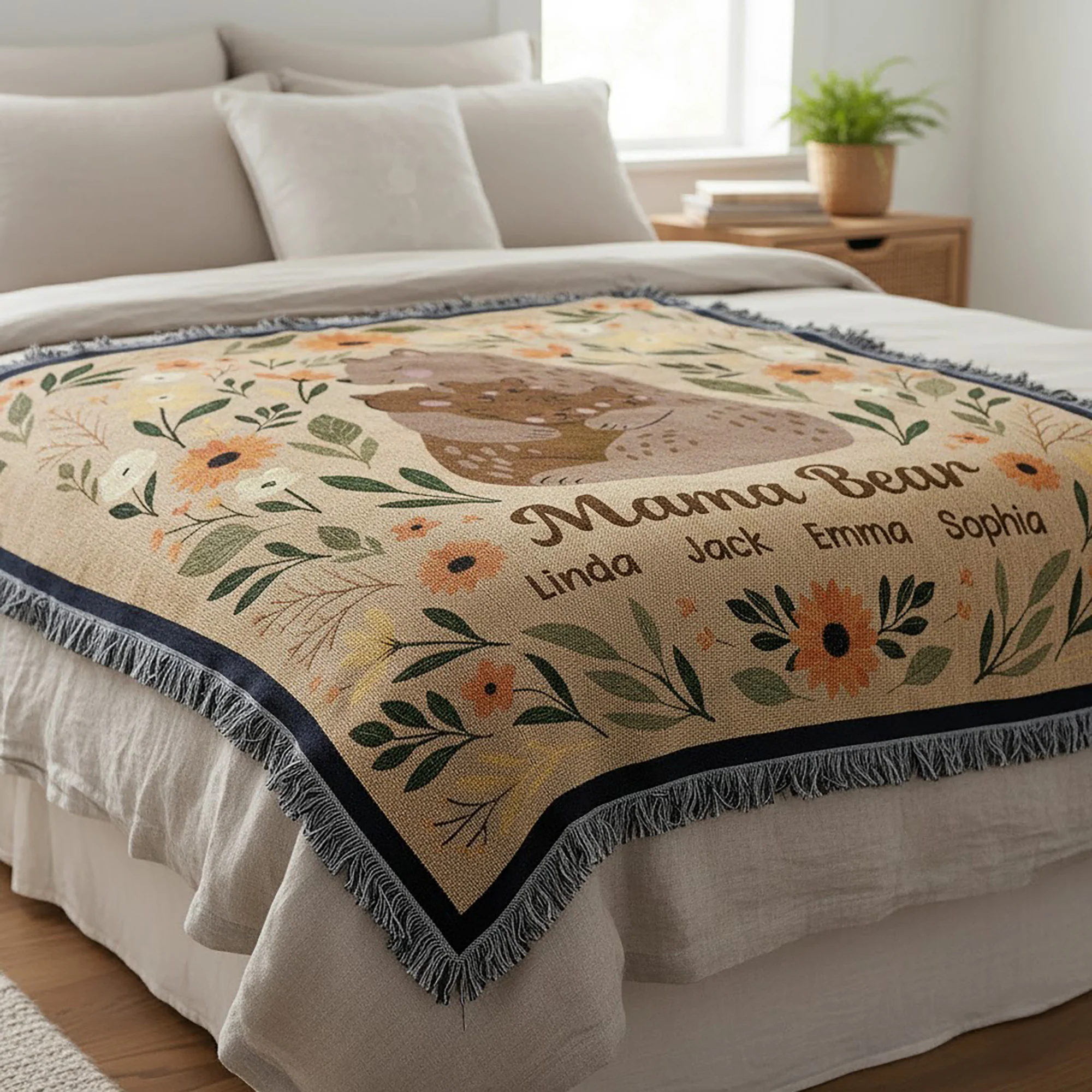 Mamabear Flower - Personalized Woven Blanket - Image 2