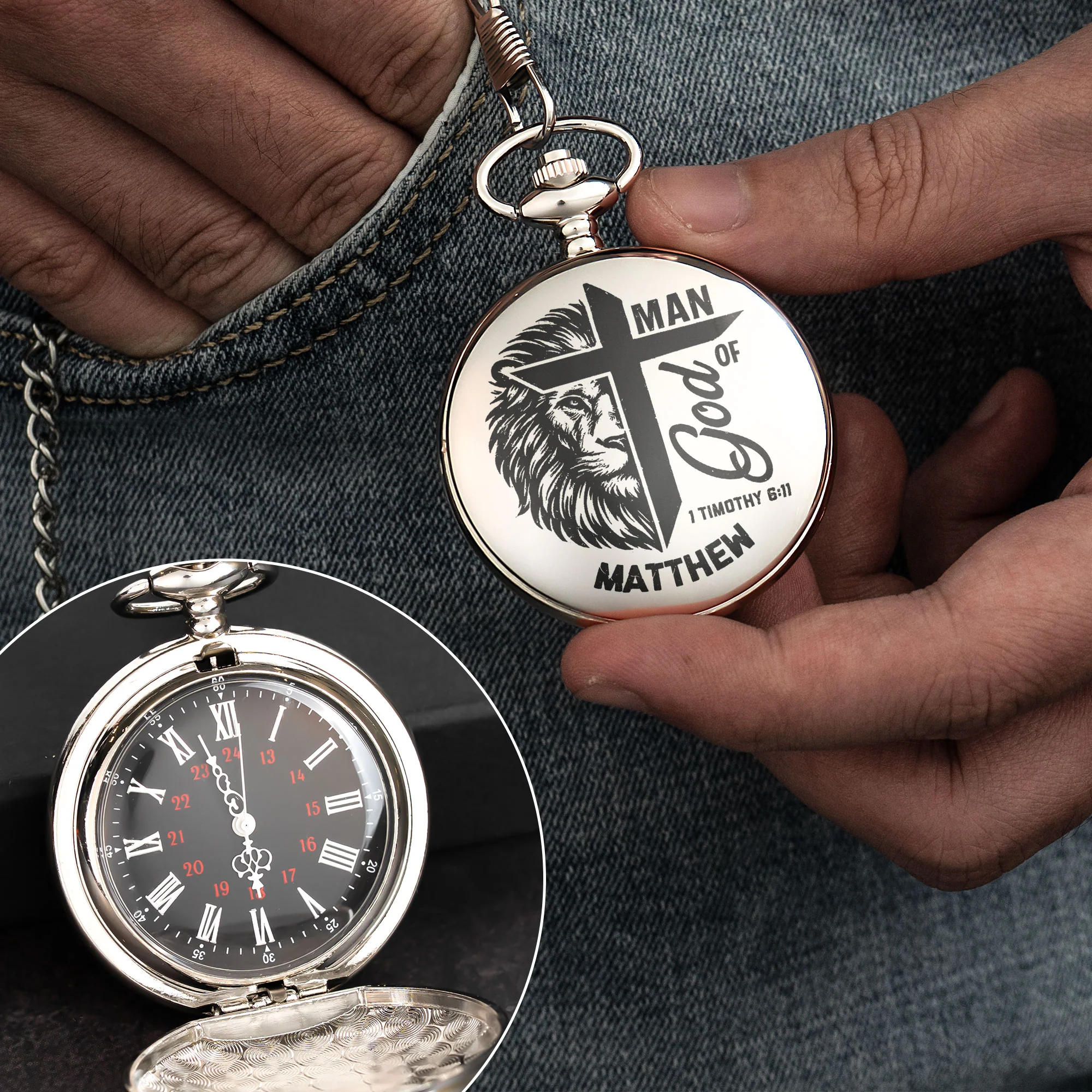 Man Of God Christian Bible Verse - Personalized Pocket Watch - Image 3