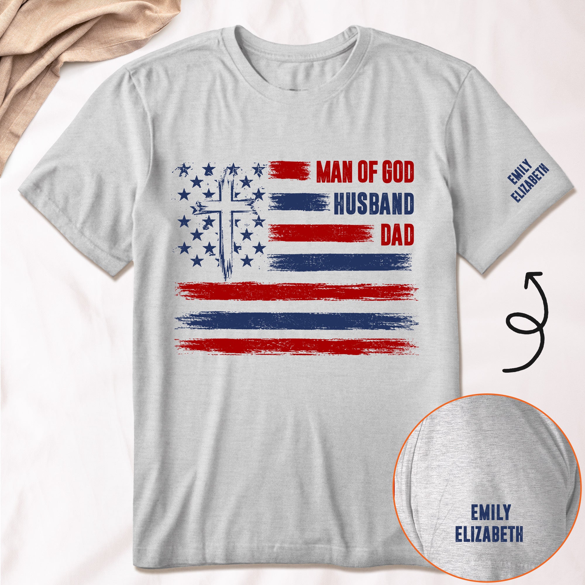 Man Of God, Husband, Dad, Papa - Christian Gift, Father's Day Gift - Kids' Names On Sleeve 2 - Personalized Shirt - Image 7