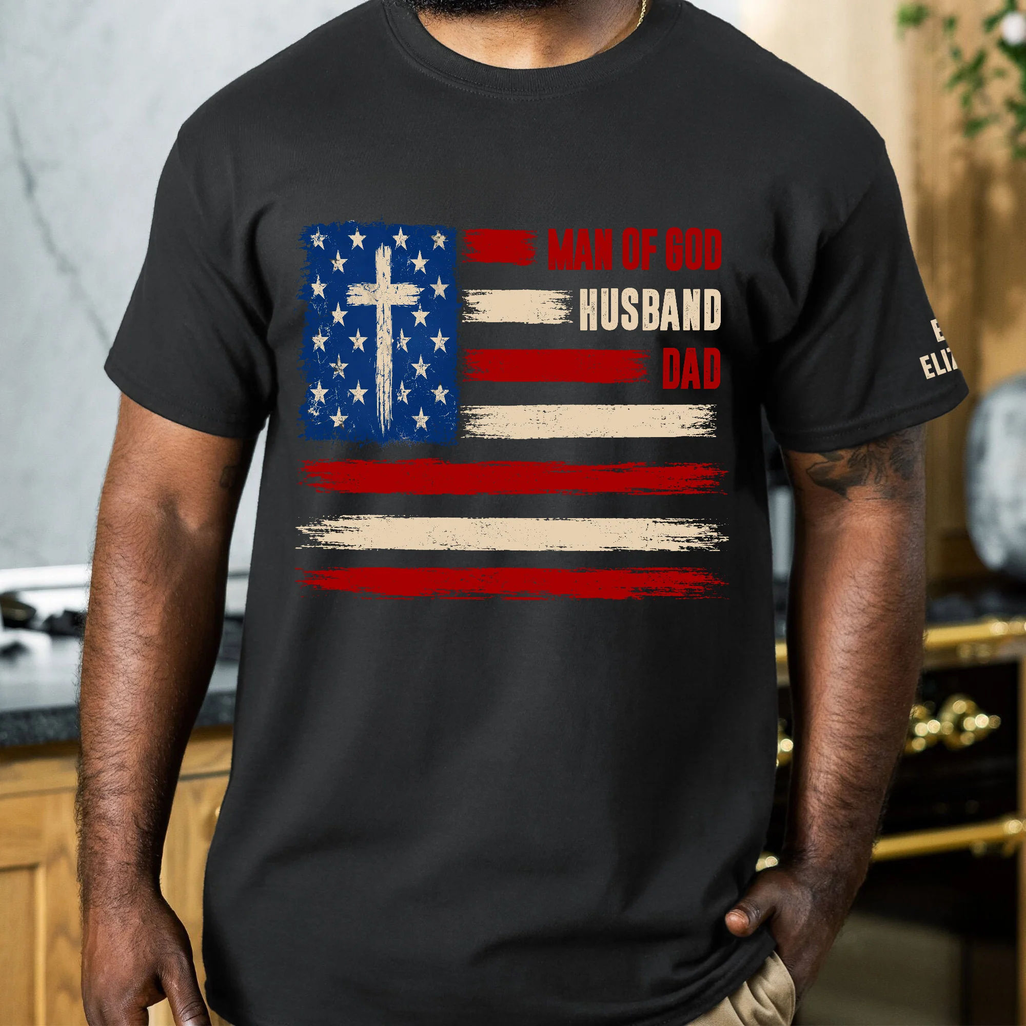 Man Of God, Husband, Dad, Papa - Christian Gift, Father's Day Gift - Kids' Names On Sleeve - Personalized Shirt - Image 4